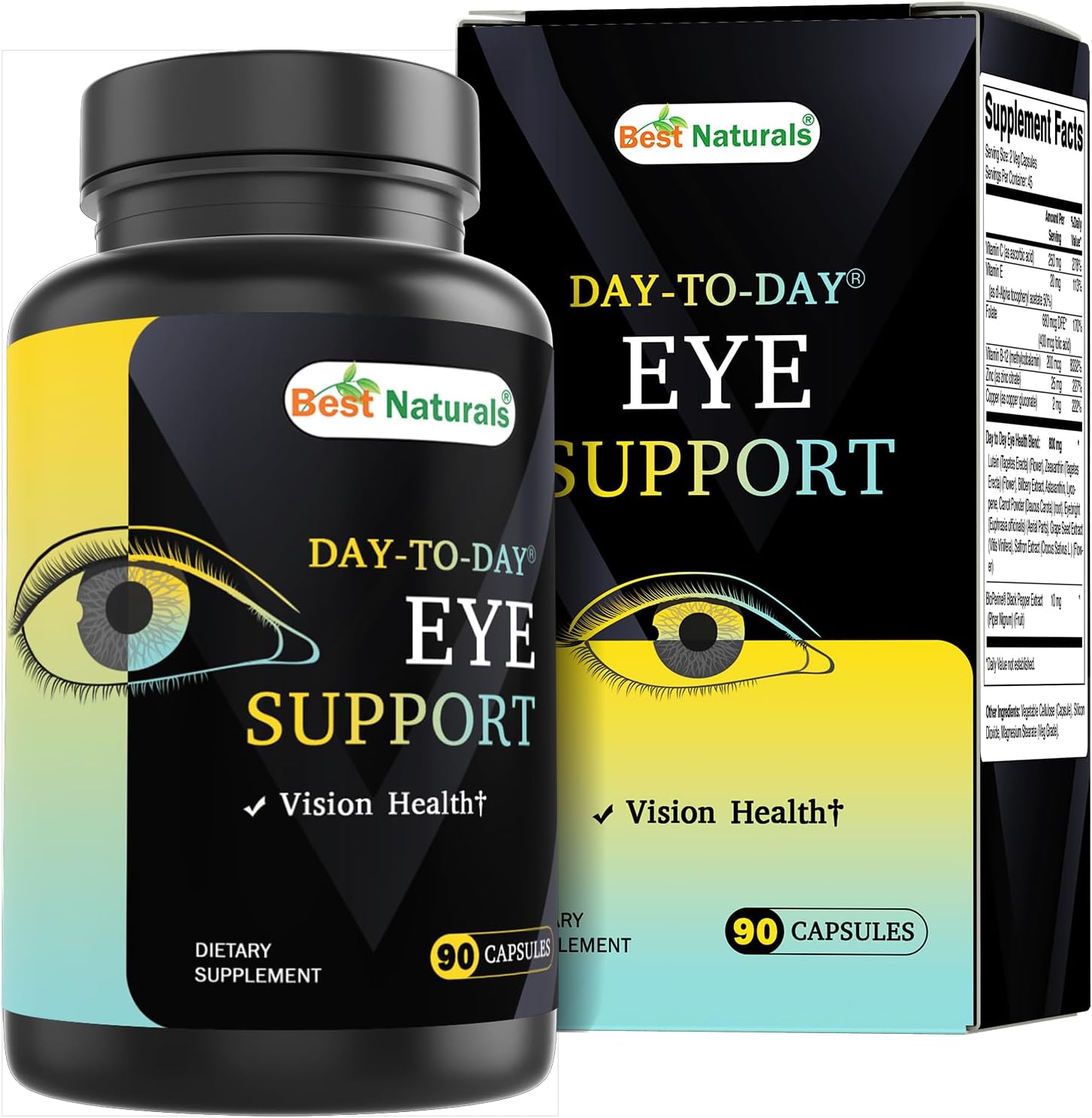 Best Naturals Day-to-Day Eye Support with Lutein, Zeaxanthin, Bilberry Extract, Astaxanthin, Lycopene, Carrot Powder 90 Veg Capsules