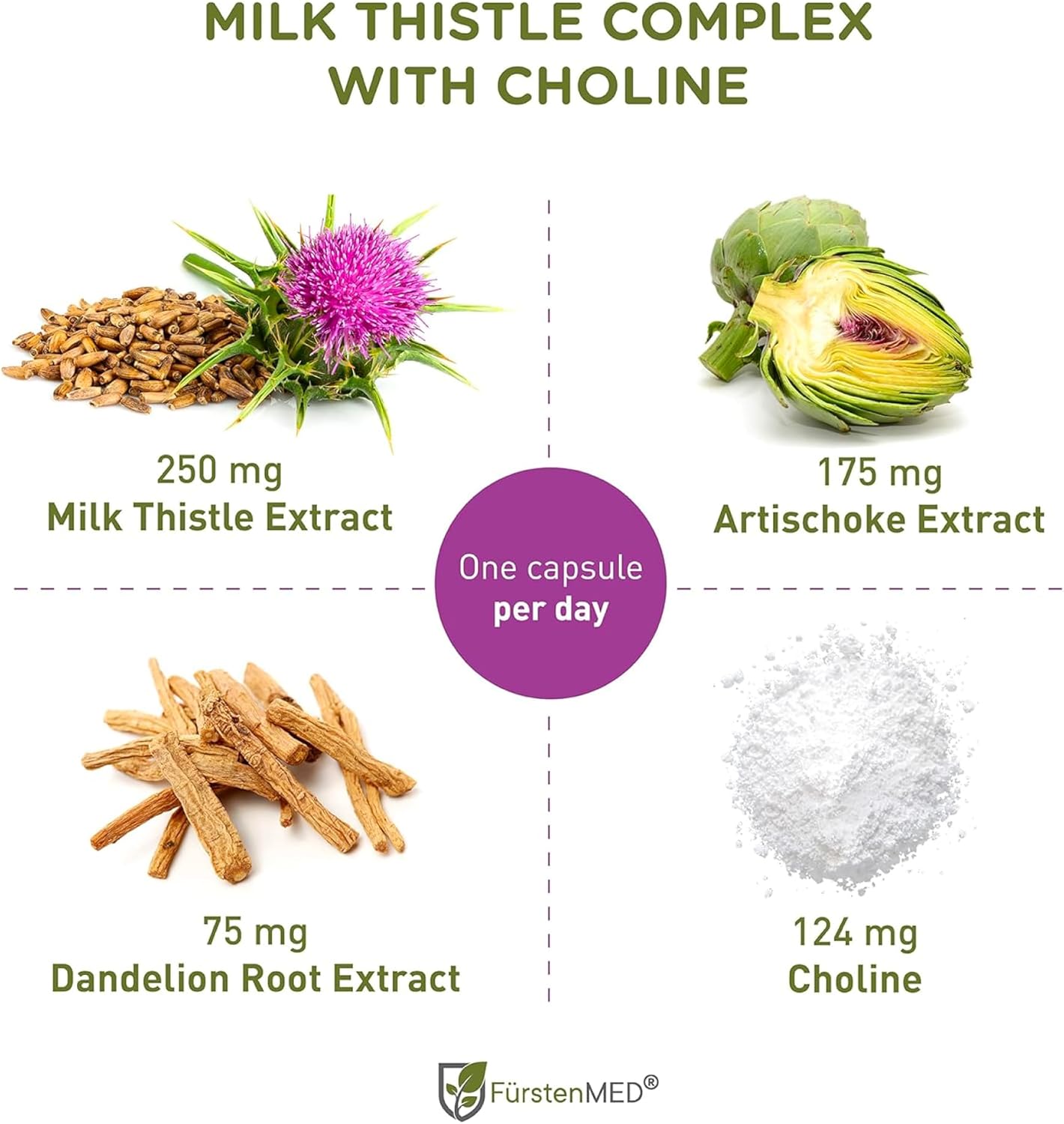 FürstenMED Milk Thistle with Artichoke Extract, Dandelion Root & Choline - Normal Liver Health Supplement - Highly Dosed with 80% Silymarin - Vegan Liver Support - 120 Non-GMO Capsule