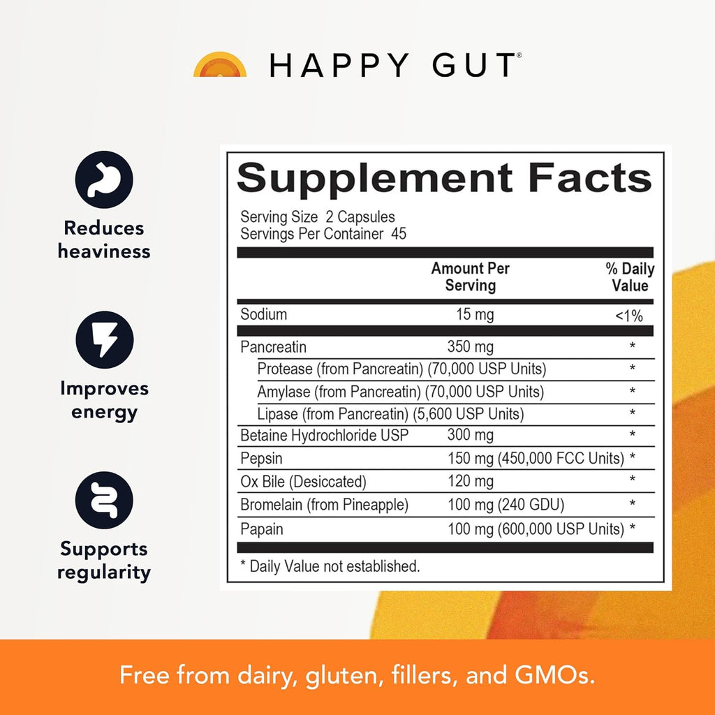 HAPPY GUT Activate Plus – Doctor-Formulated Digestive Enzymes for Women & Men - Supports Digestion, Gut Balance and Energy – 90 Capsules