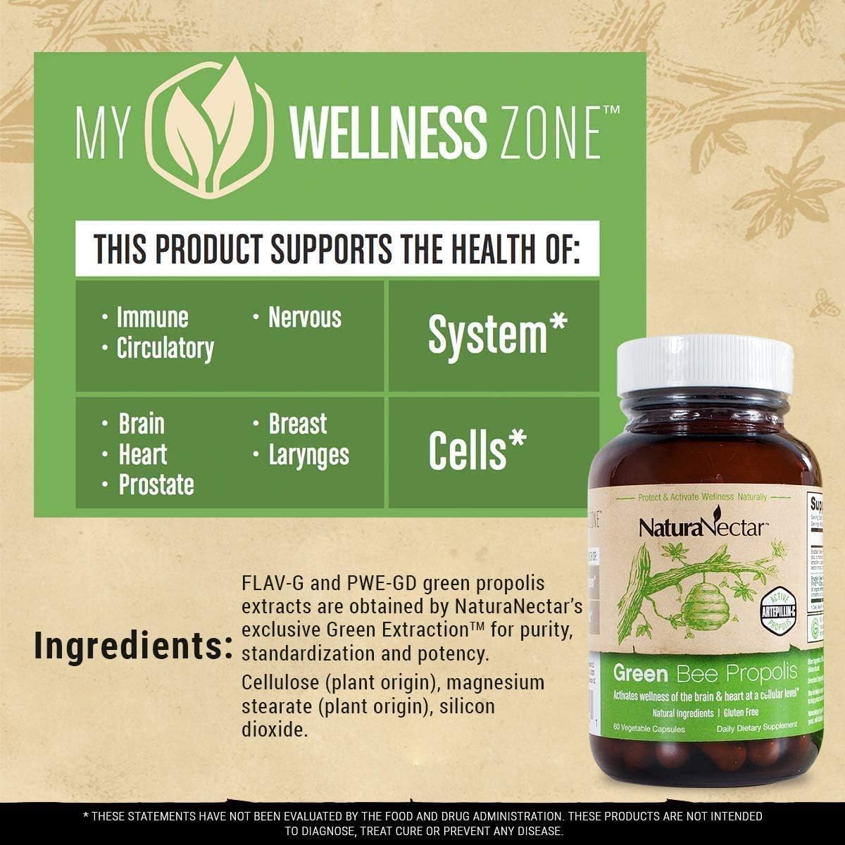 NaturaNectar Natural Bee Propolis Bundle - Green Bee Propolis and Bee Propolis Ultimate - for Immune Support, Memory and Focus - 60 Capsules per Bottle