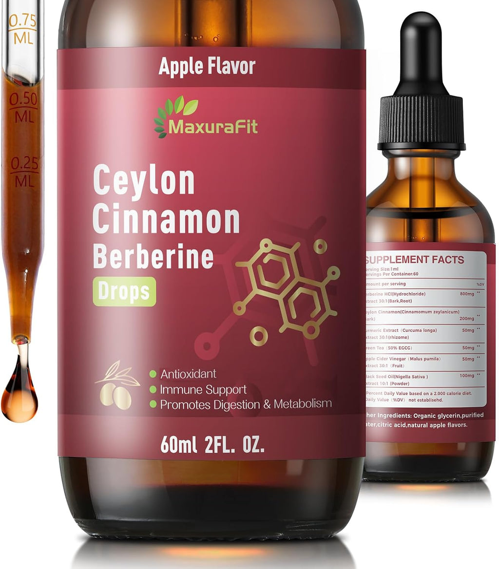 Ceylon Cinnamon Berberine Bitter Liquid Drops Supplement with Turmeric,Green Tea,Apple Cider Vinegar,Black Seed Oil for Immune System & Digestive System Supports 2 FL OZ