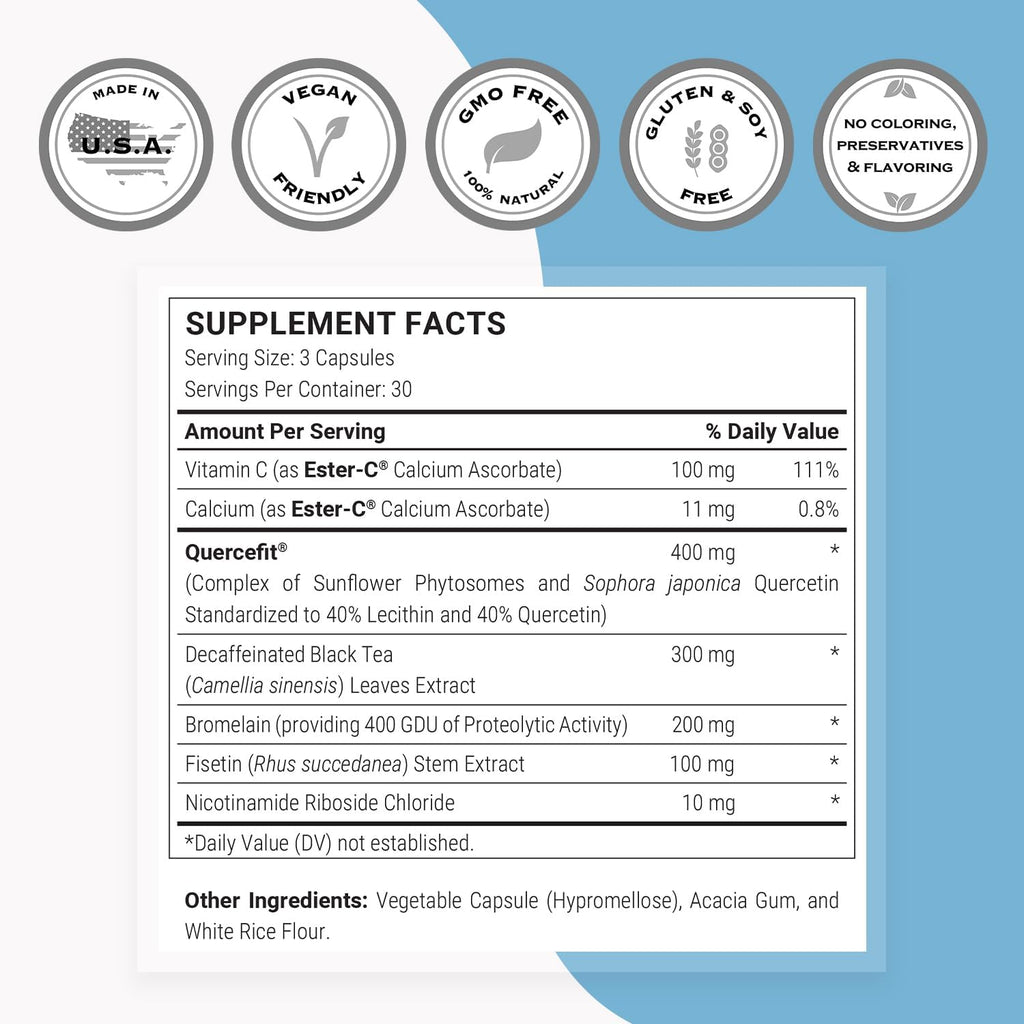 Supersmart - Senolytic Complex (Advanced Formula) - with Fisetin, Quercetin, Bromelain - Patented Ingredients - Senolytic Supplement | Non-GMO & Gluten Free - 90 Vegetarian Capsules