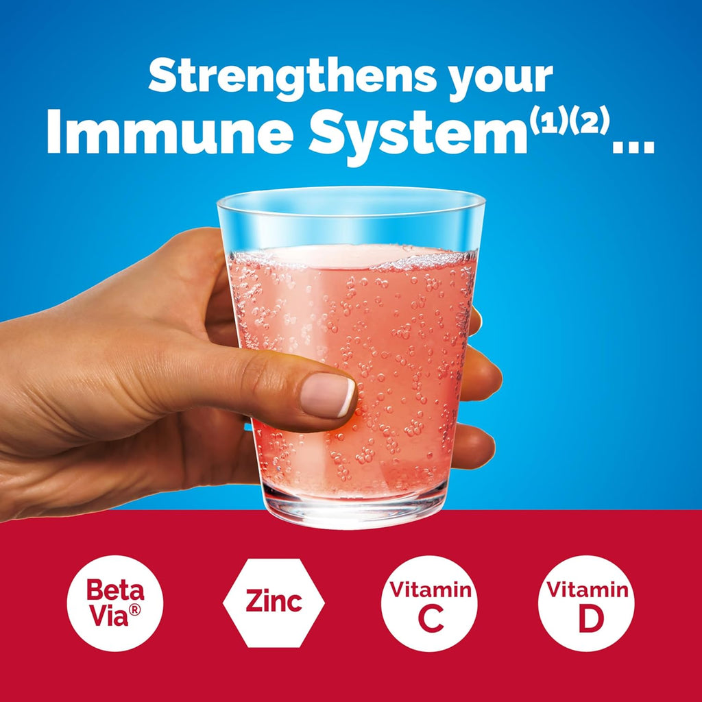 Emergen-C Immune+ Triple Action Immune Support Powder, BetaVia (R), 1000mg Vitamin C, B Vitamins, Vitamin D and Antioxidants, Raspberry, Back to School Essentials – 30 Count