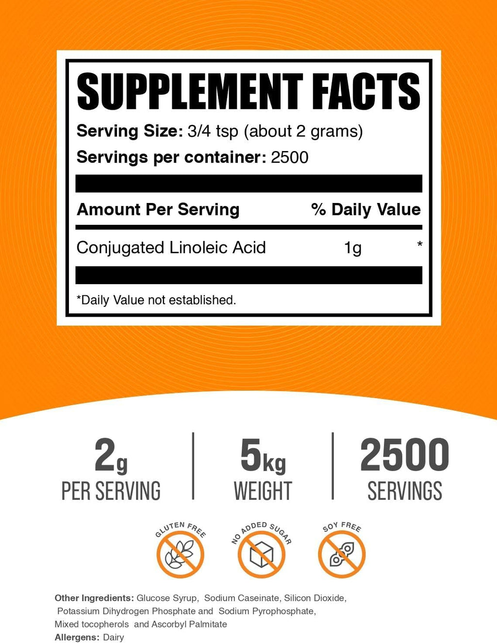 BulkSupplements.com Conjugated Linoleic Acid Powder - CLA Supplement, Nutritional Supplement - Gluten Free, 2g Per Serving, 1kg (2.2 lbs) (Pack of 5)