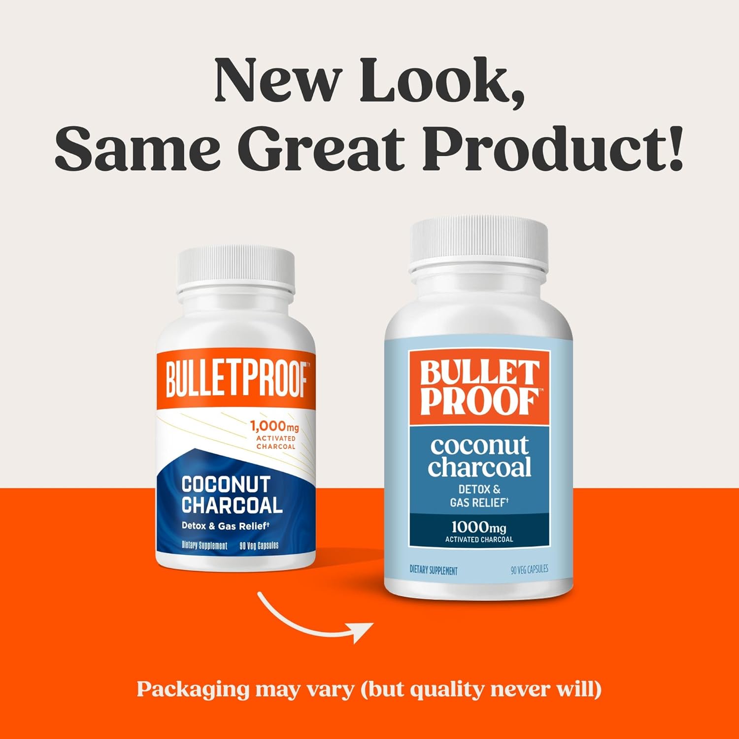 Bulletproof Coconut Charcoal Detox and Gas Relief Capsules, 90 Count, Sourced from 100% Coconut Shells, Activated Charcoal for Bloating Support, Packaging May Vary