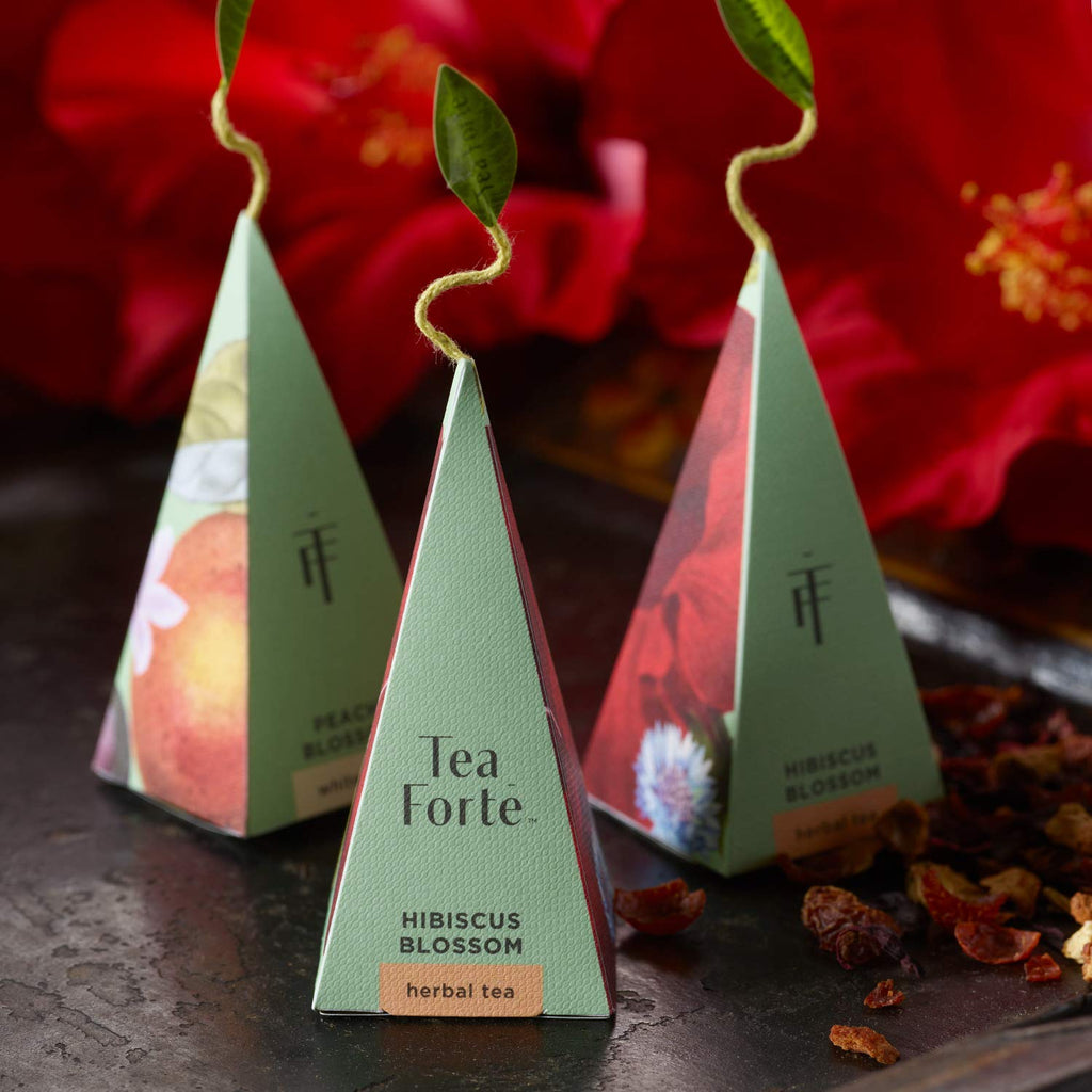 Tea Forte Fleur Petite Presentation Box Tea Gift Set Sampler, 10 Count, 2 of Each Variety Individually Wrapped Handcrafted Pyramid Infuser Bags