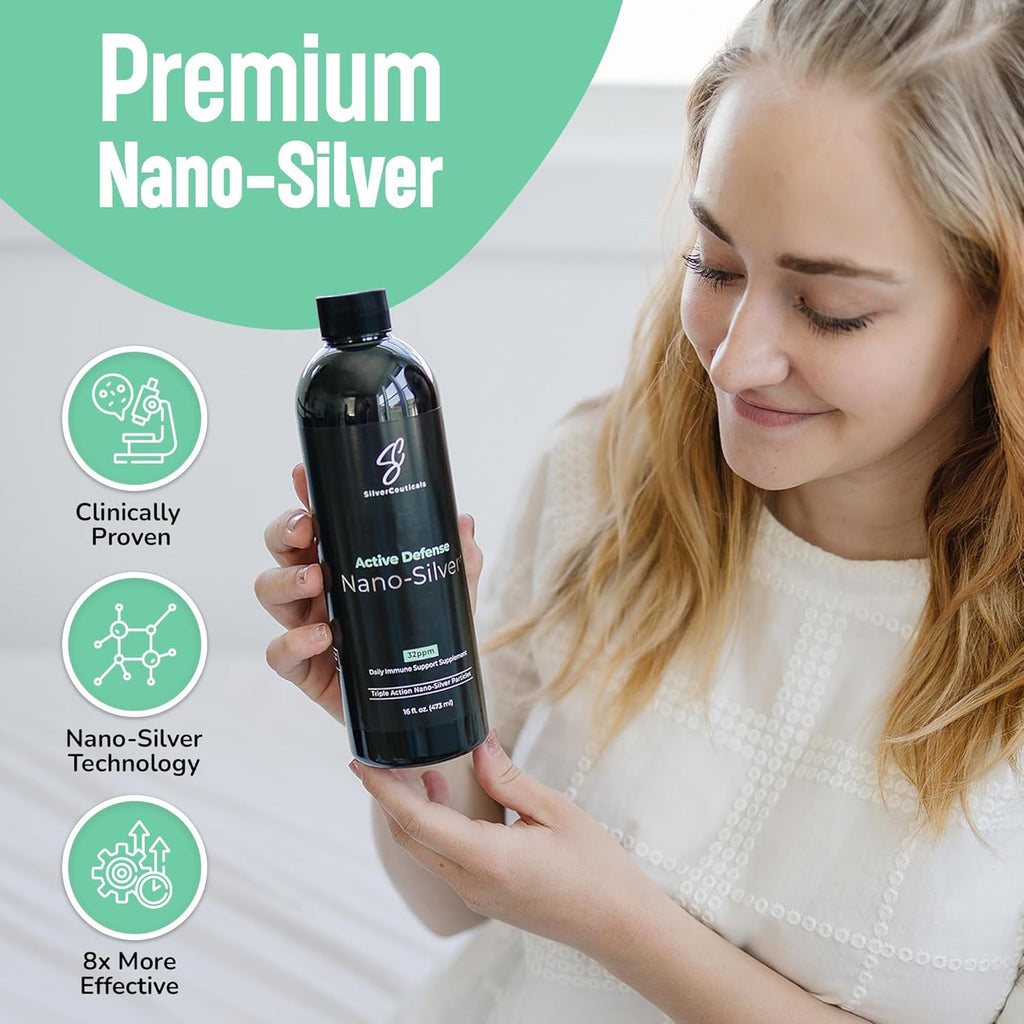 Colloidal Silver w/Nano Technology - 32ppm 16oz - 8X More Effective - Natural Immune Support - Save The Sick Days - Ages 5 & Up - Outperforms Higher PPM Silvers - No Taste & Smell - 3rd Party Tested