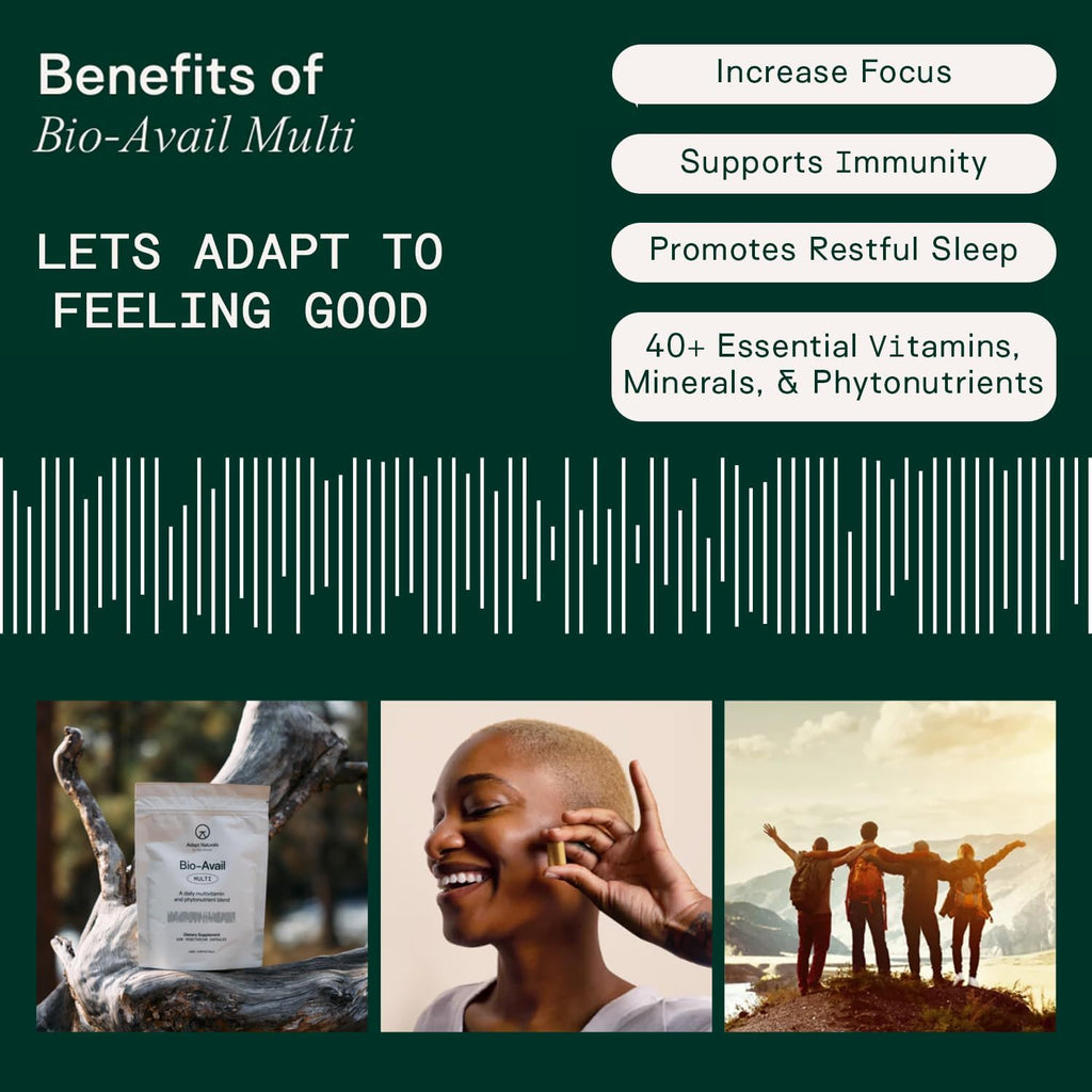 Adapt Naturals Multivitamin for Women & Men, Bioavailable Easy-to-Absorb Multivitamin Daily Supplement with Biotin, Niacin, Vitamin A, B, C, D, E, K1, Zinc, Magnesium - Immune Support - 60 Day Supply