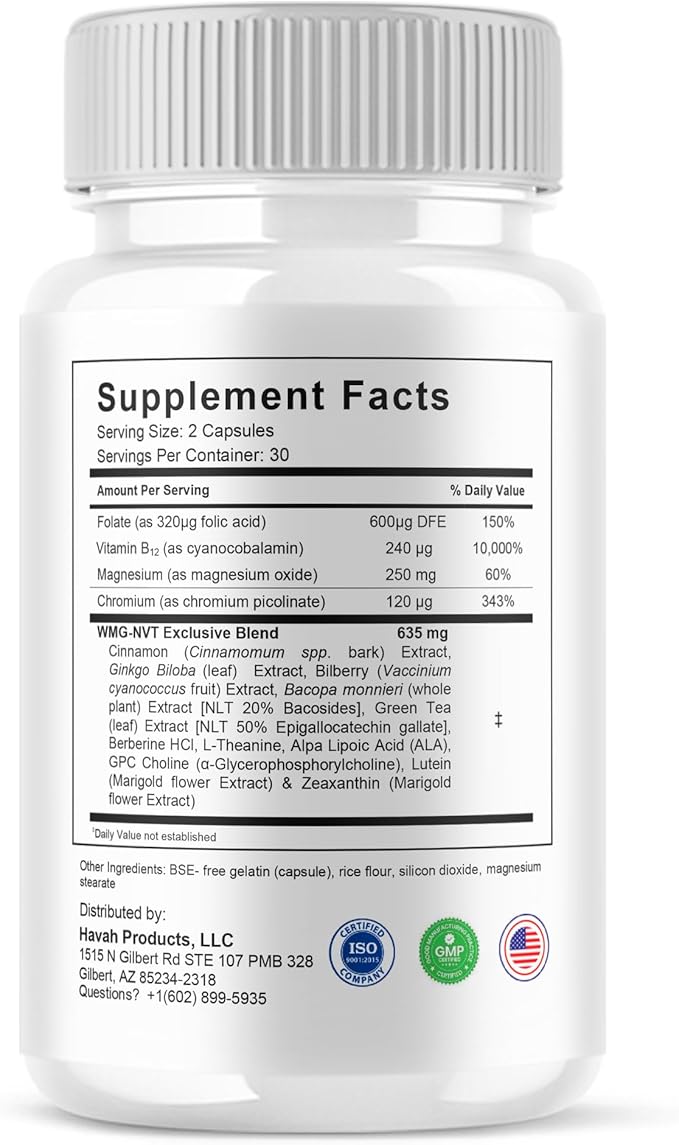 BLUE VIBE NervaEase Premium Health & Wellness Nootropic Supplement, NervaEase Advanced All Natural Health Management & Overall Support Supplement Formula Pills (2 Pack - 120 Capsules)