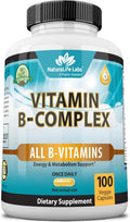 NaturaLife Labs Vitamin B Complex with Vitamin C and Folic Acid - B12, B1, B2, B3, Vitamin B5 Pantothenic Acid, B6, B7, B9 - Nervous System Support 100 Veggie Capsules