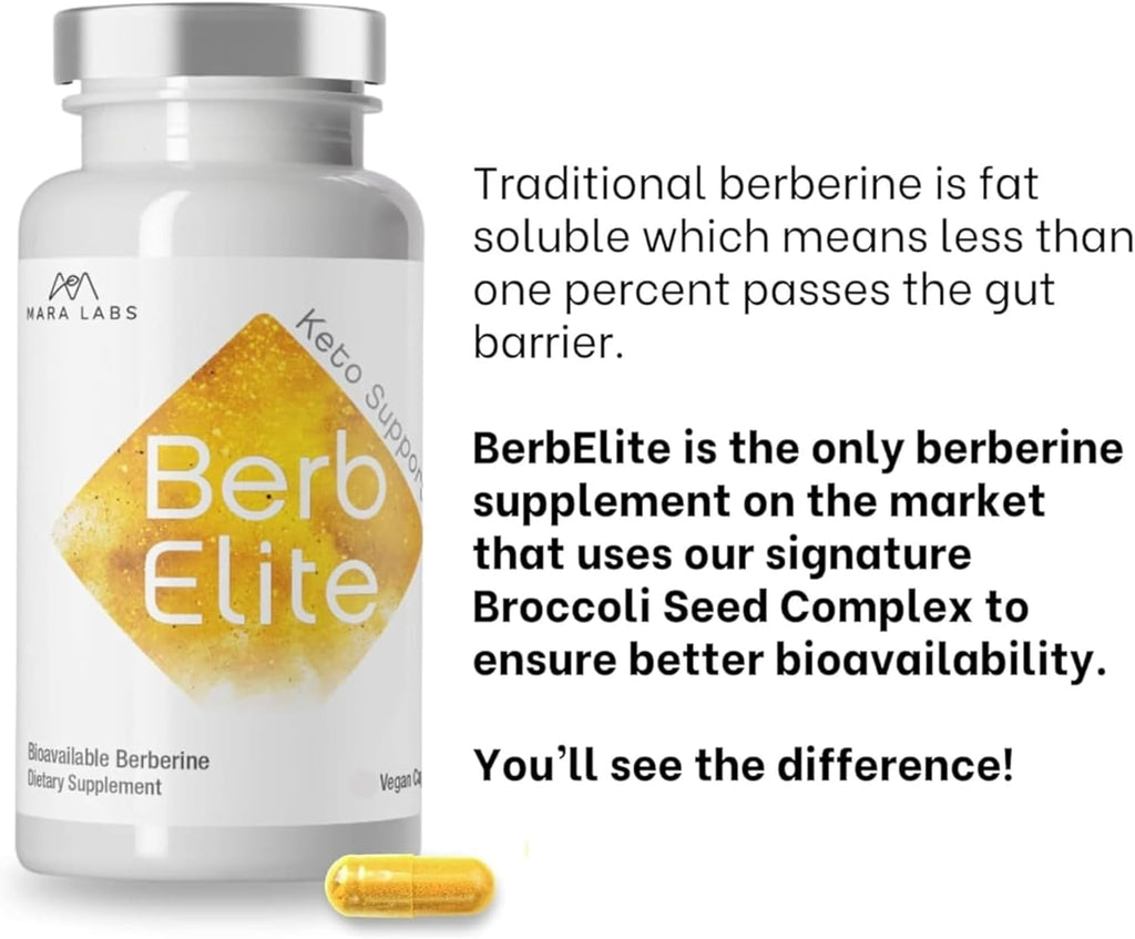 Mara Labs BerbElite | 350mg Berberine HCL & Broccoli Seed Complex for Increase Bioavailability | 30 Vegan Capsules