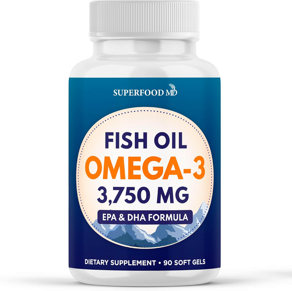 Triple Strength Omega 3 Fish Oil 3750 mg - EPA & DHA - Over 3000mg Omega-3 Fatty Acids - 1350mg EPA + 900mg DHA - Best Essential Fatty Acids, Burpless Fish Oil - 90 Count