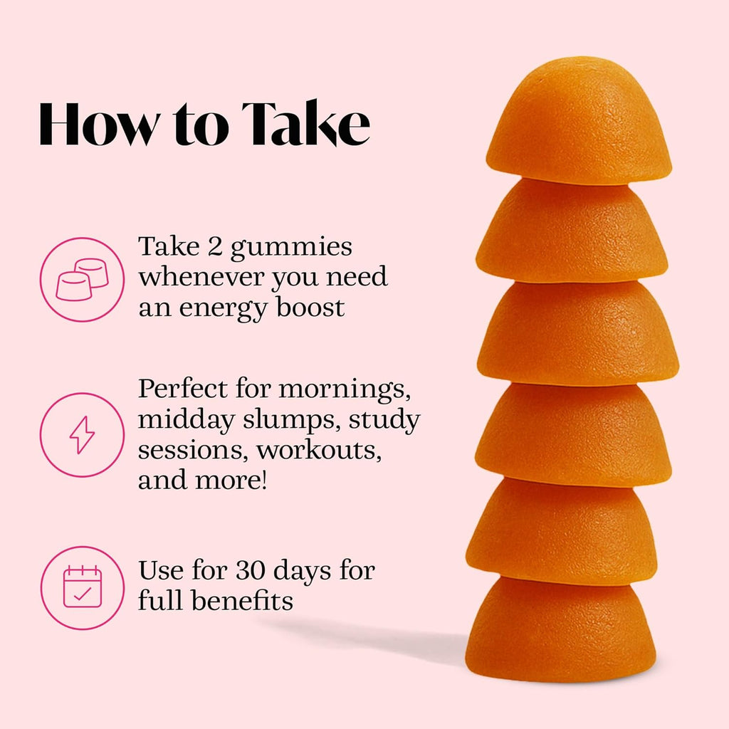 Winged Wellness Rise Up, Energy & Focus Gummies for Women - Daily Brain Boost Gummy Supplement with Natural Caffeine, Ashwagandha, B12, Nootropics Alpha-GPC & Lion’s Mane - Pineapple, 60 Gummies