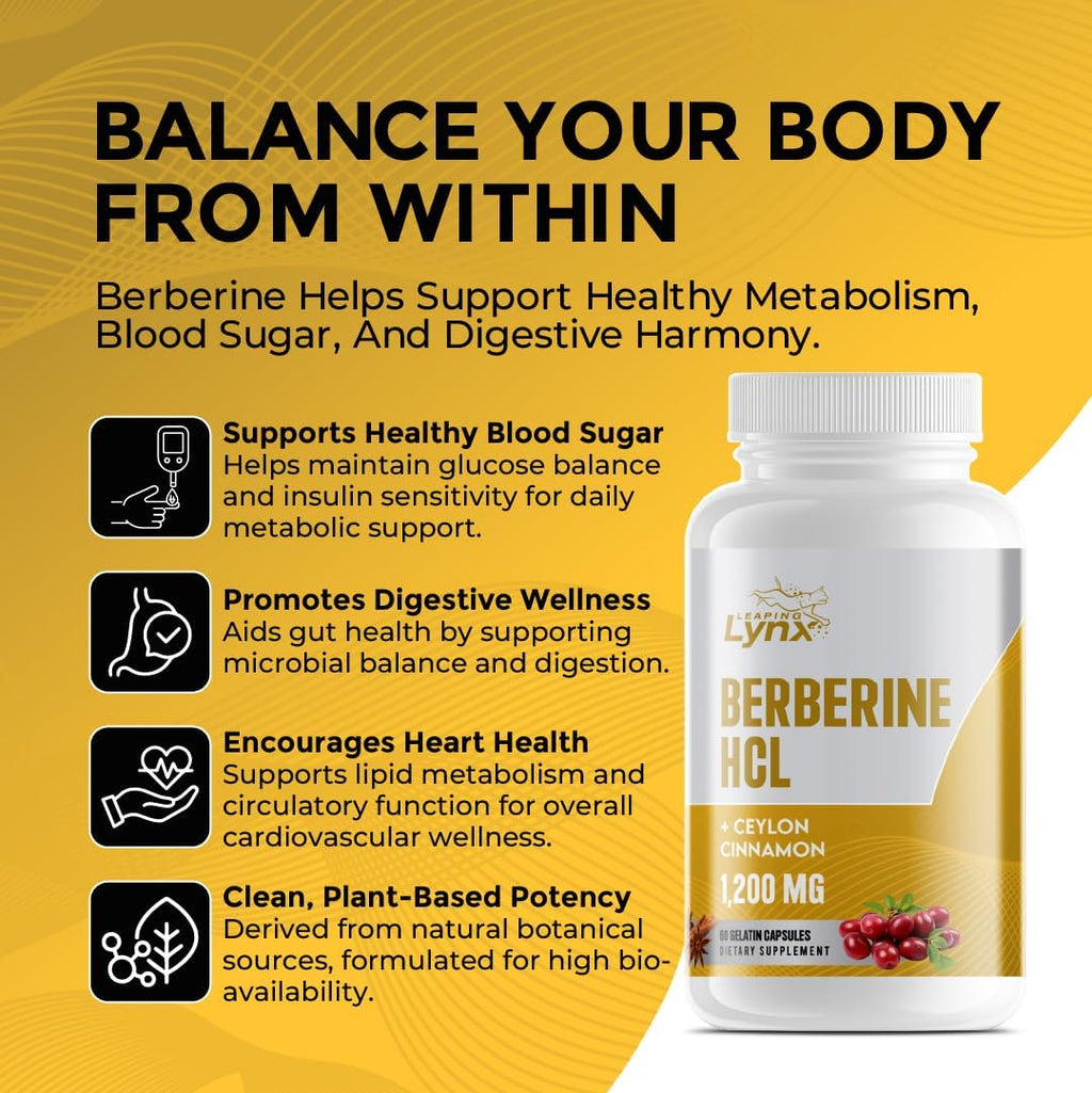 Organic Berberine with Ceylon Cinnamon 1200mg - Premium Berberine Supplement High Purity Extract USDA Organic, Support Immune System, Berberine Plus Complex, Non-GMO Vegan for Men Women 60 Capsules