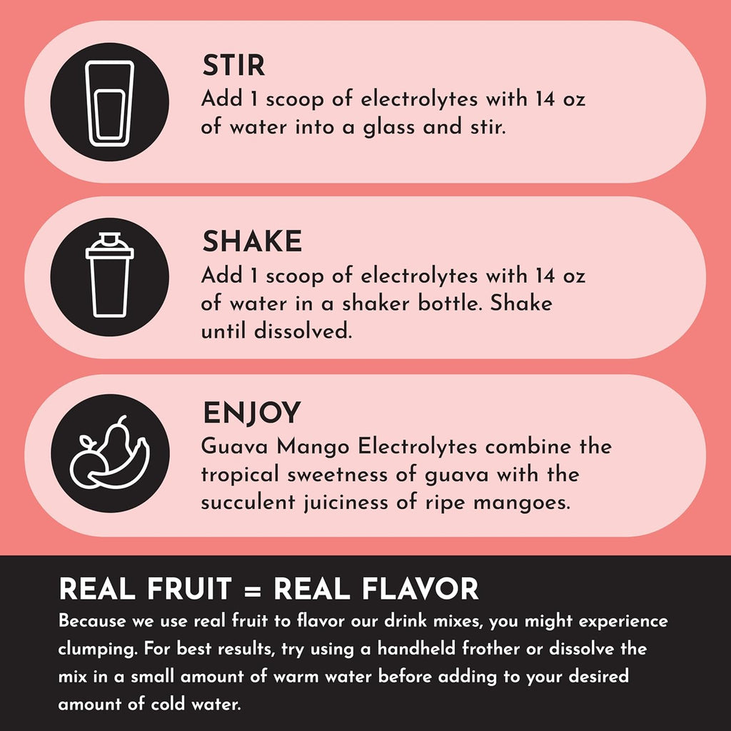 Guava Mango Electrolytes – 30‑Serving Hydration Drink Mix with Coconut Water, Sea Salt, and Trace Minerals – Supports Hydration, Recovery, and Electrolyte Balance*