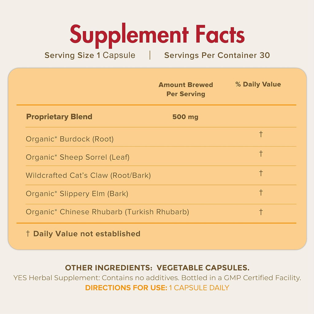 Herbal Health Supplements for Adults - Immune Support Supplement Women and Men | Burdock, Sheep Sorrel, Wildcrafted Cat's Claw, Slippery Elm, Chinese Rhubarb Vitamins Supplements | 30 Capsules | Yes