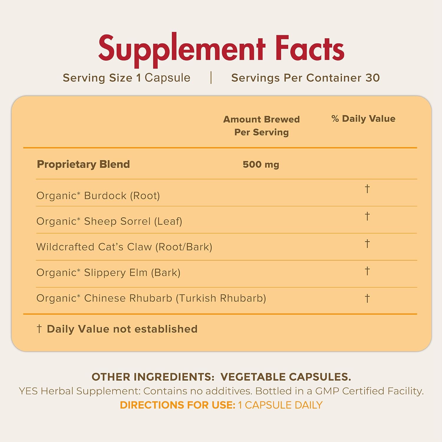 Herbal Health Supplements for Adults - Immune Support Supplement Women and Men | Burdock, Sheep Sorrel, Wildcrafted Cat's Claw, Slippery Elm, Chinese Rhubarb Vitamins Supplements | 30 Capsules | Yes