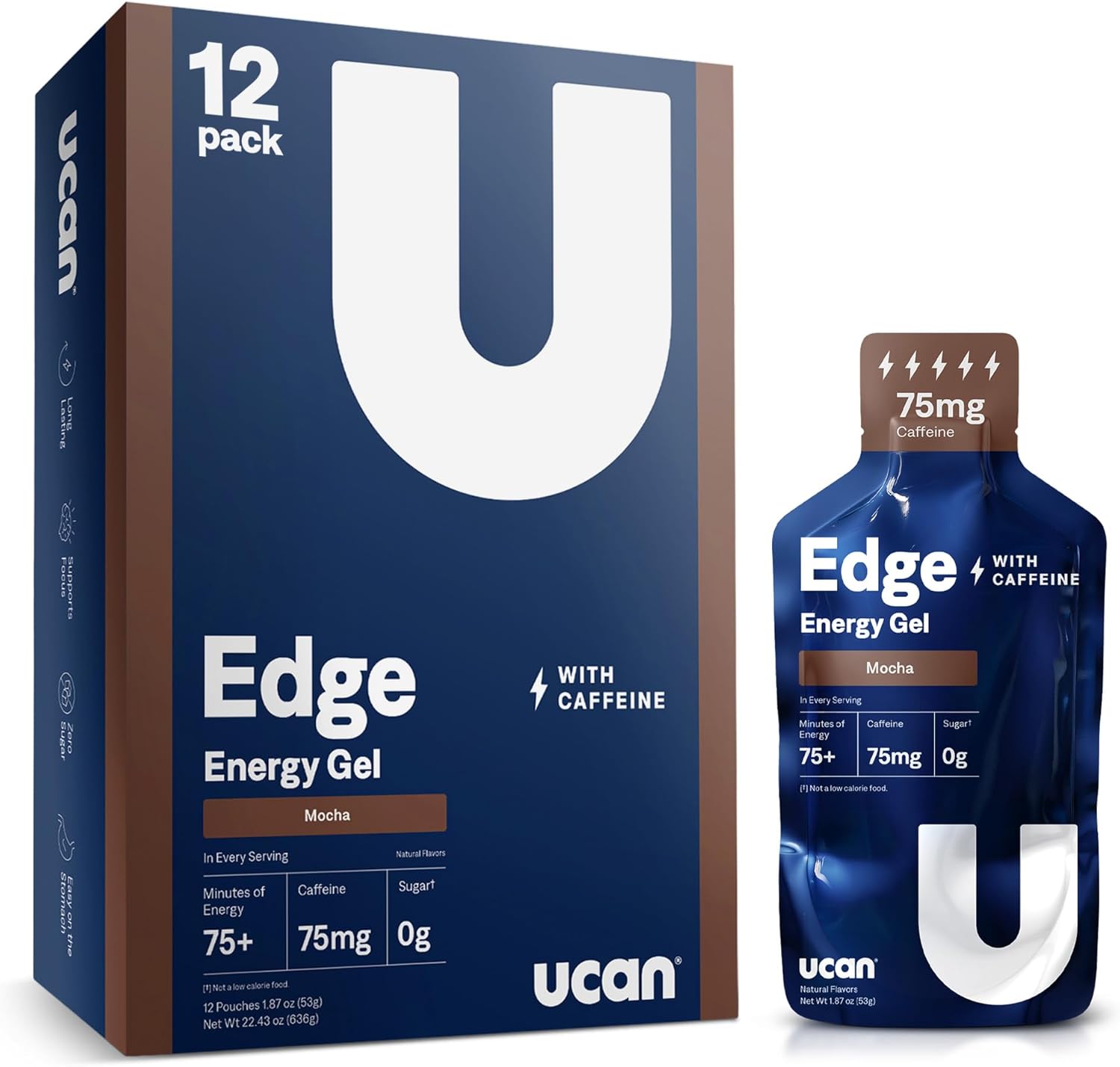 UCAN Edge Energy Gel Shots, Mocha + Caffeine (12, 2 Ounce Packets) for Running, Training, Workouts, Fitness, Cycling, Crossfit | Sugar-Free, Vegan, & Keto Friendly Energy