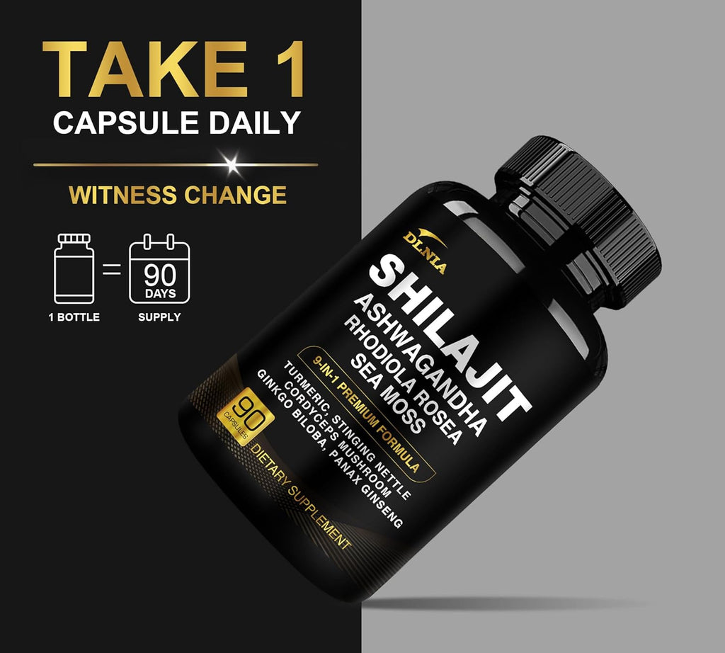 Shilajit 9-in-1 Capsules – Organic Himalayan Complex with Ashwagandha, Sea Moss, Turmeric & More – Vegan, Lab-Tested, Immune & Energy Support for Men & Women – 90 Capsules