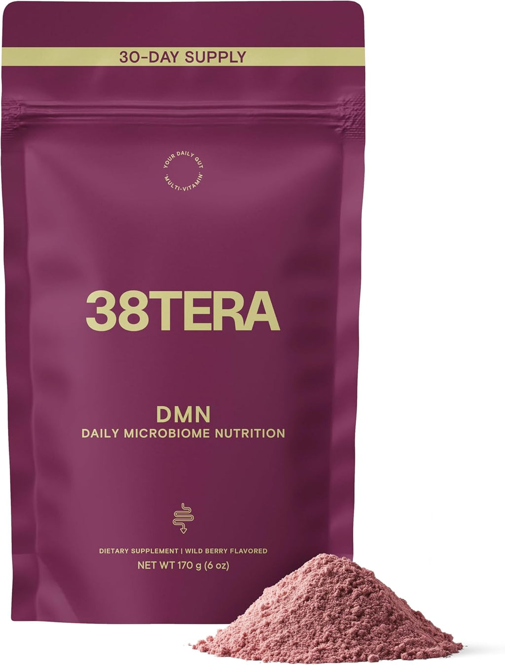 DMN (Daily Microbiome Nutrition), 6 Oz, Plant-Based Fiber Powder with 3 Different Prebiotics, Helps Digestive & Gut Health, Low FODMAP Supplement, Vegan, Wild Berry Flavor, 30 Servings