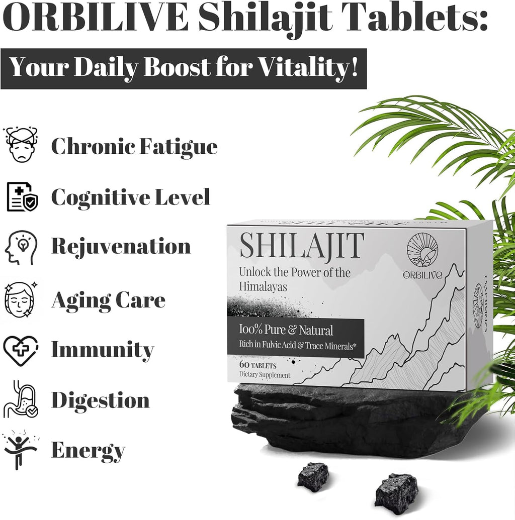 30,000 MG Shilajit Tablets, 100% Shilajit Pure Himalayan Organic, Shilajit for Men and Women Rich in Fulvic Acid & 85+ Trace Minerals, Shilajit Supplement for Energy & Immune System, 240 Count