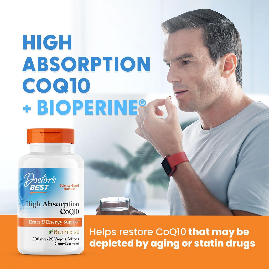 Doctor's Best High Absorption CoQ10, Heart & Energy Support, USP Verified, Naturally Fermented CoQ10, Non-GMO Gluten Free, Soy Free, Vegetarian 90 Veggie Softgels