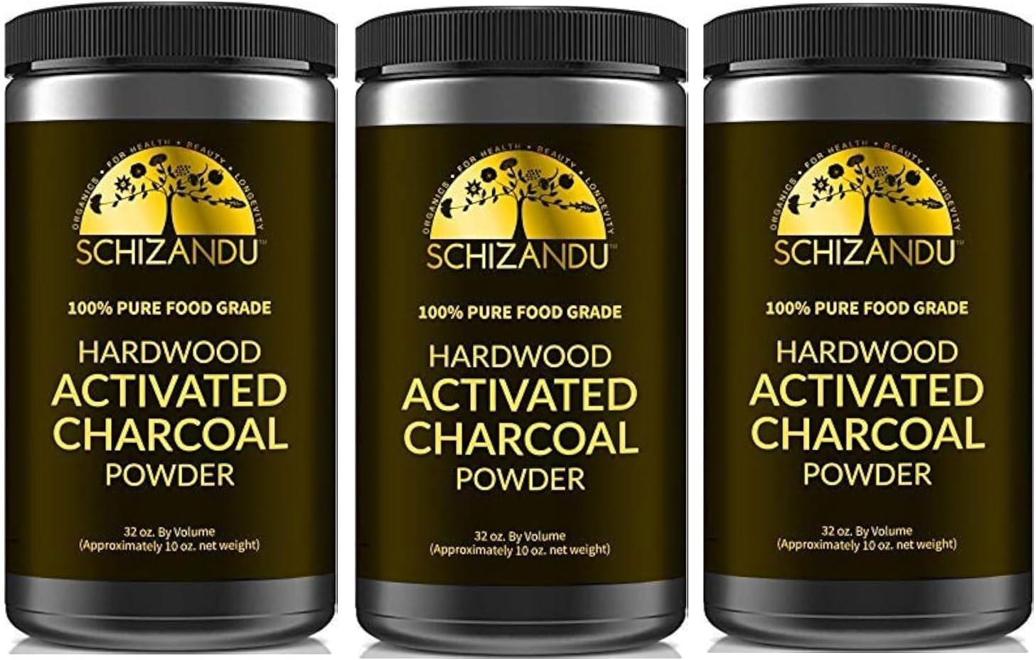 Activated Hardwood Charcoal Powder by Schizandu Vegan 100% | Supports Skin, Body, Teeth Whitening 3-Packs