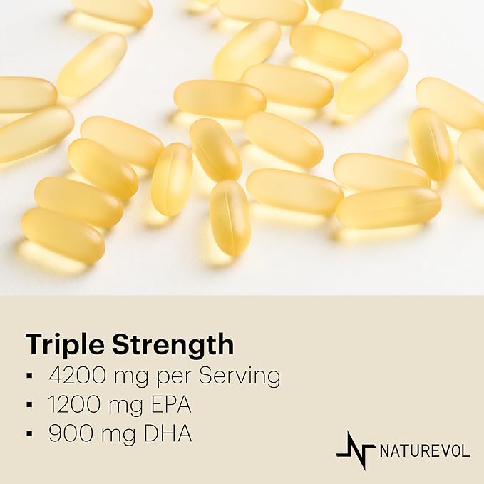 Triple Strength Omega-3 Fish Oil 4200mg – 1200mg EPA + 900mg DHA | High Potency Burpless Softgels | Wild-Caught Deep Ocean Fish Oil | Lemon Flavor - 240 Softgels
