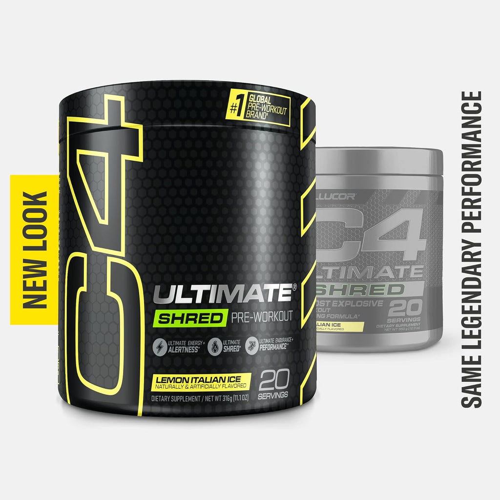Cellucor C4 Ultimate Shred Pre Workout Powder, Fat Burner for Men & Women, Metabolism Supplement with Ginger Root Extract, Lemon Italian Ice, 20 Servings (Pack of 1)