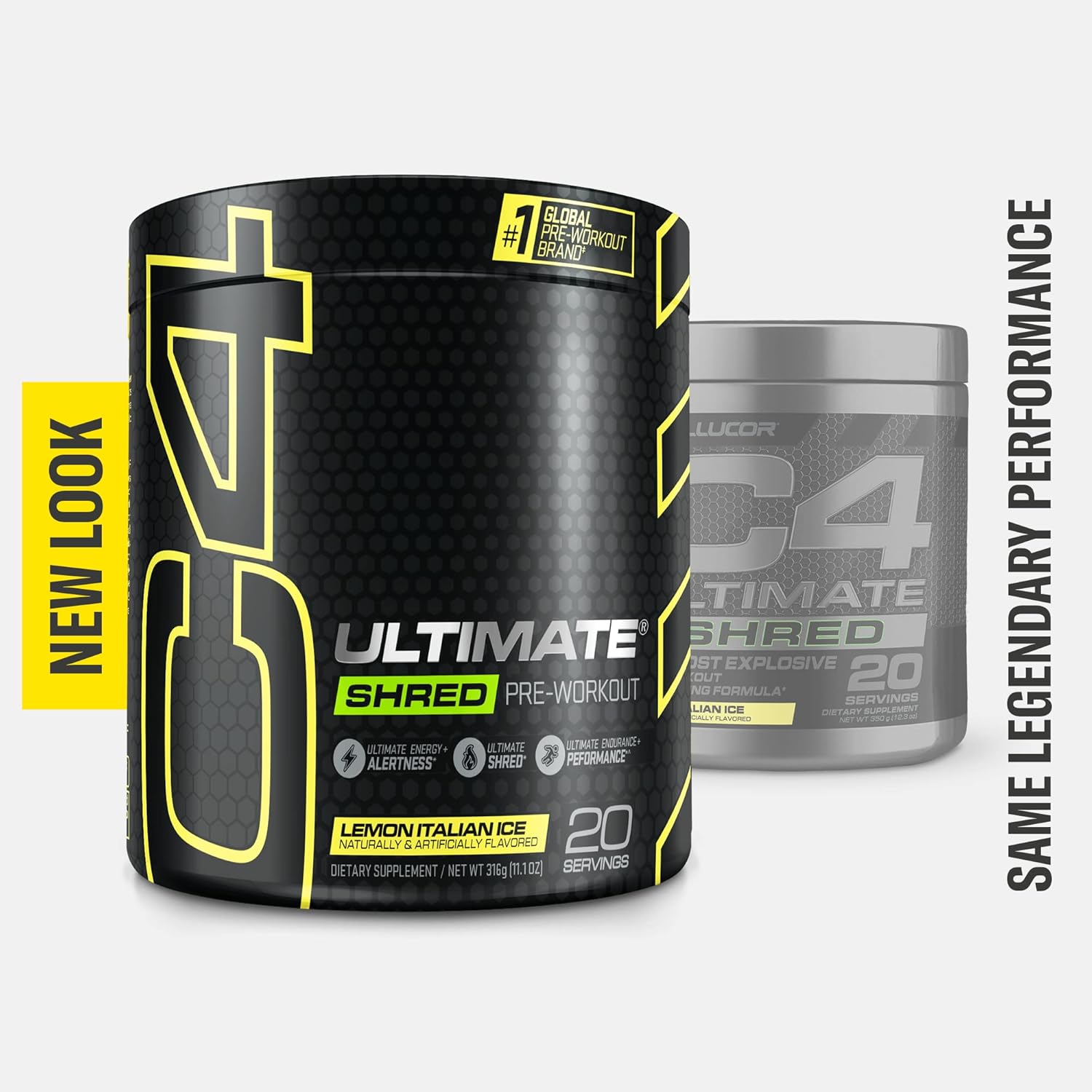 Cellucor C4 Ultimate Shred Pre Workout Powder, Fat Burner for Men & Women, Metabolism Supplement with Ginger Root Extract, Lemon Italian Ice, 20 Servings (Pack of 1)