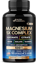 Magnesium Supplement - 5 in 1 Complex | Glycinate | Citrate | Malate | Taurate | Oxide - Made in USA - Stress, Muscle & Heart Support - Vegan, Natural, Non-GMO - 180 Capsules, 2 Month Supply