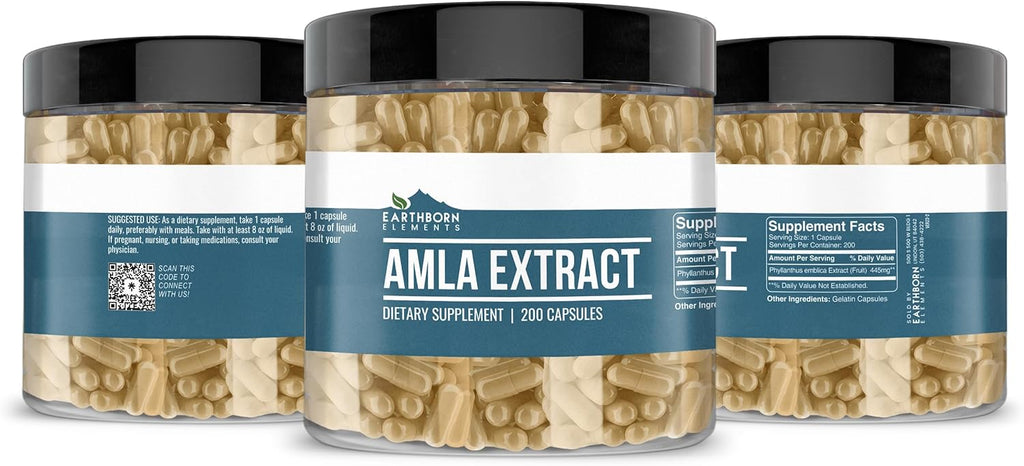 Earthborn Elements Amla Extract 200 Capsules, Pure & Undiluted, No Additives