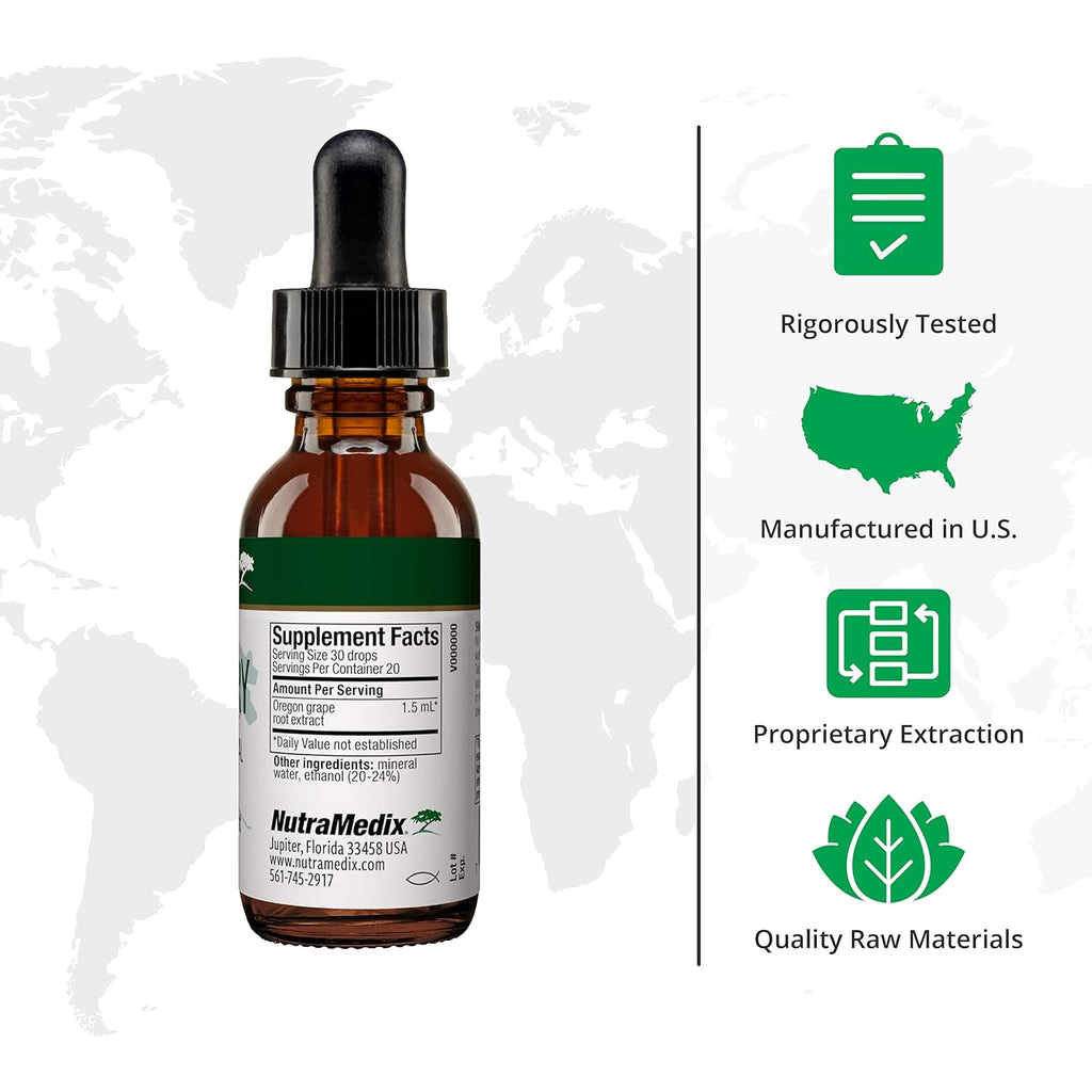 NutraMedix Barberry Immune Support & Antioxidants Supplement - Liquid Oregon Grape Root Extract for Gut Health, Immunity & Microbial Support - Herbal Tinctures for Immune Health (1oz / 30ml)