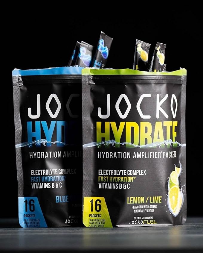 Jocko Fuel Hydrate Electrolytes Powder - Low Sugar Hydration Amplifier for Recovery, Dehydration & Exercise - Vitamins B6, B12 & C (32 Packets, 2 Pack Bundle)