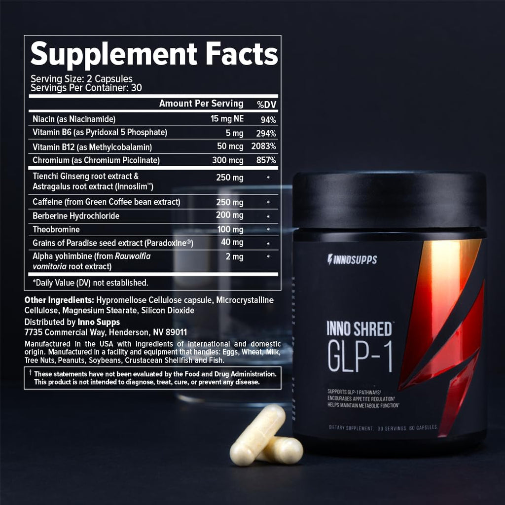 Inno Supps Inno Shred™ GLP-1 | Thermogenic Support + Appetite Support + Energy* | Berberine + Chromium | 60 Capsules. 30 Servings.