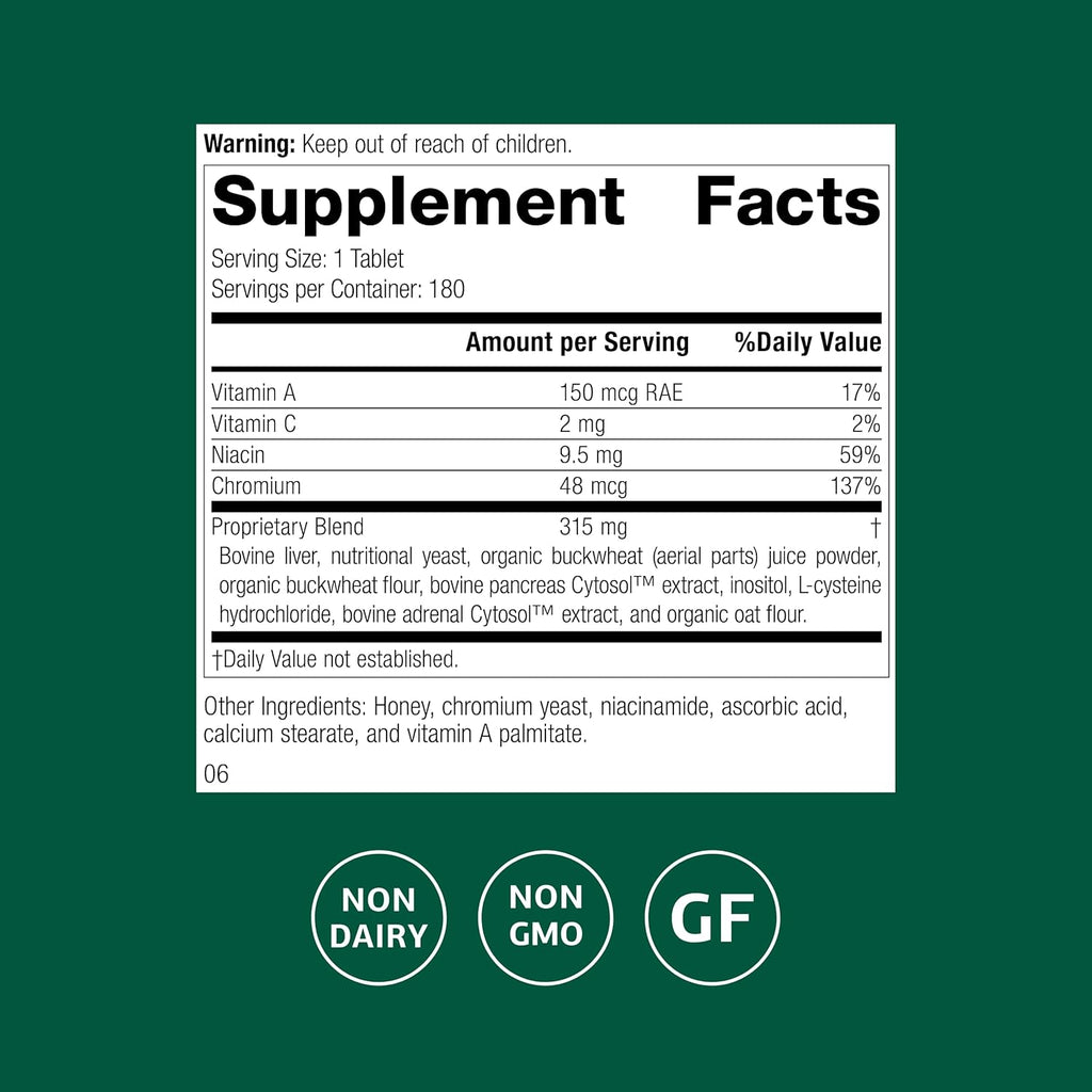 Standard Process Chromium Complex - Supplement for Digestive Health Support - Contains Niacin, Chromium & Vitamin A - Gluten-Free, Non-Dairy & Non-Soy - 180 Tablets (180 Servings)