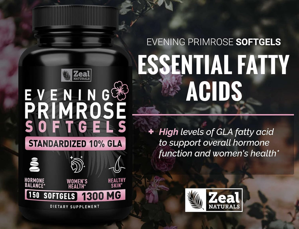 Evening Primrose Oil Capsules (150 Liquid Softgels | 1300mg) Premium Evening Primrose Oil – Natural-Sourced Hormone Support Supplement for Women - Cold Pressed w. 10% GLA