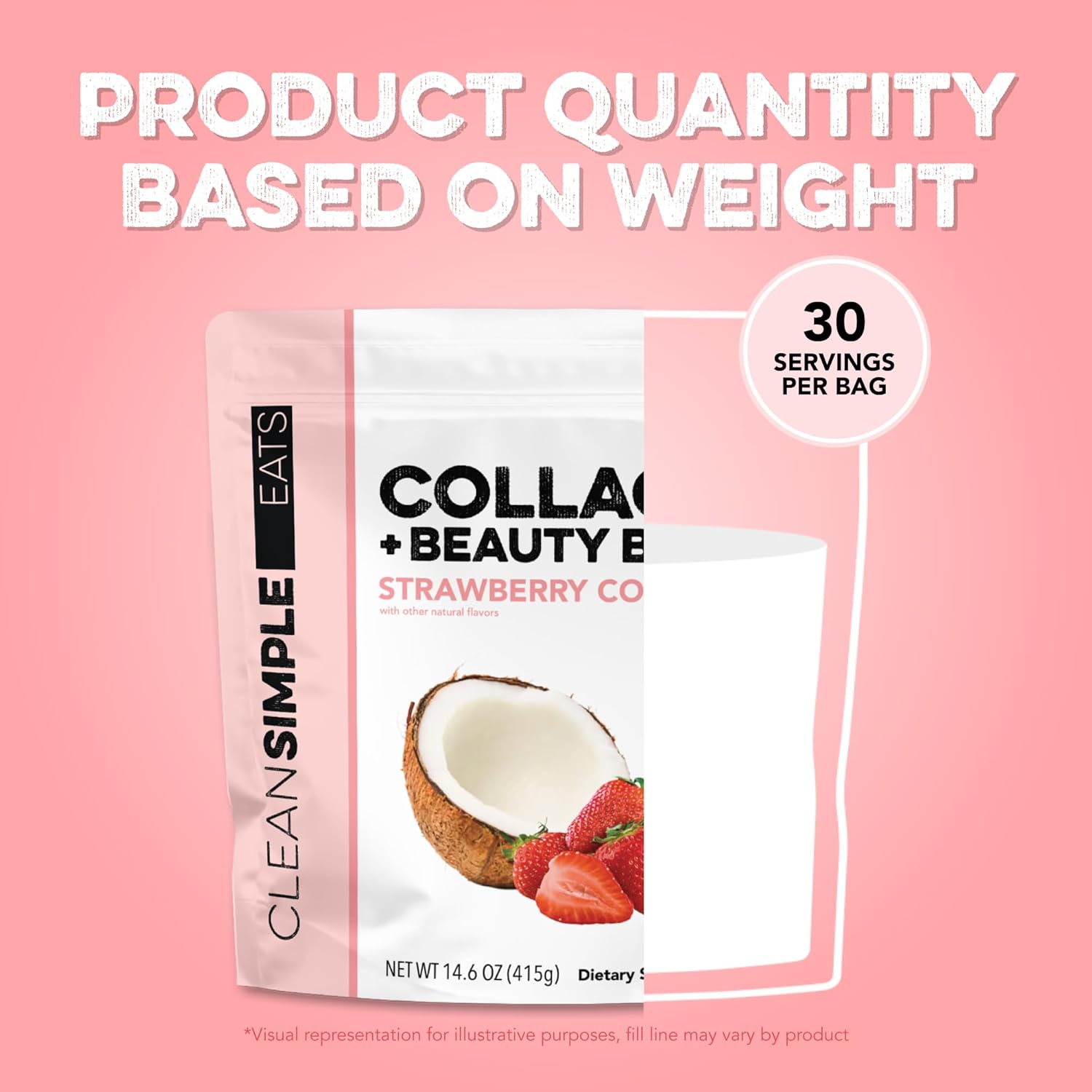 Clean Simple Eats Collagen Powder + Beauty Blend, Strawberry Colada, Hydrolyzed Collagen Peptides from Grass Fed Bovine & Chicken, Hyaluronic Acid for Hair, Skin, Nail & Joint Support, 30 Servings