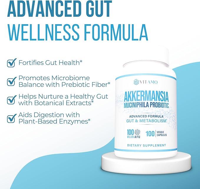 Vitamo Akkermansia Muciniphila Probiotic Supplement - 100 Million AFU, GLP-1 Activator for Weight Loss Support - Metabolic & Digestive Health for Men & Women – Made in USA – 100 Capsules