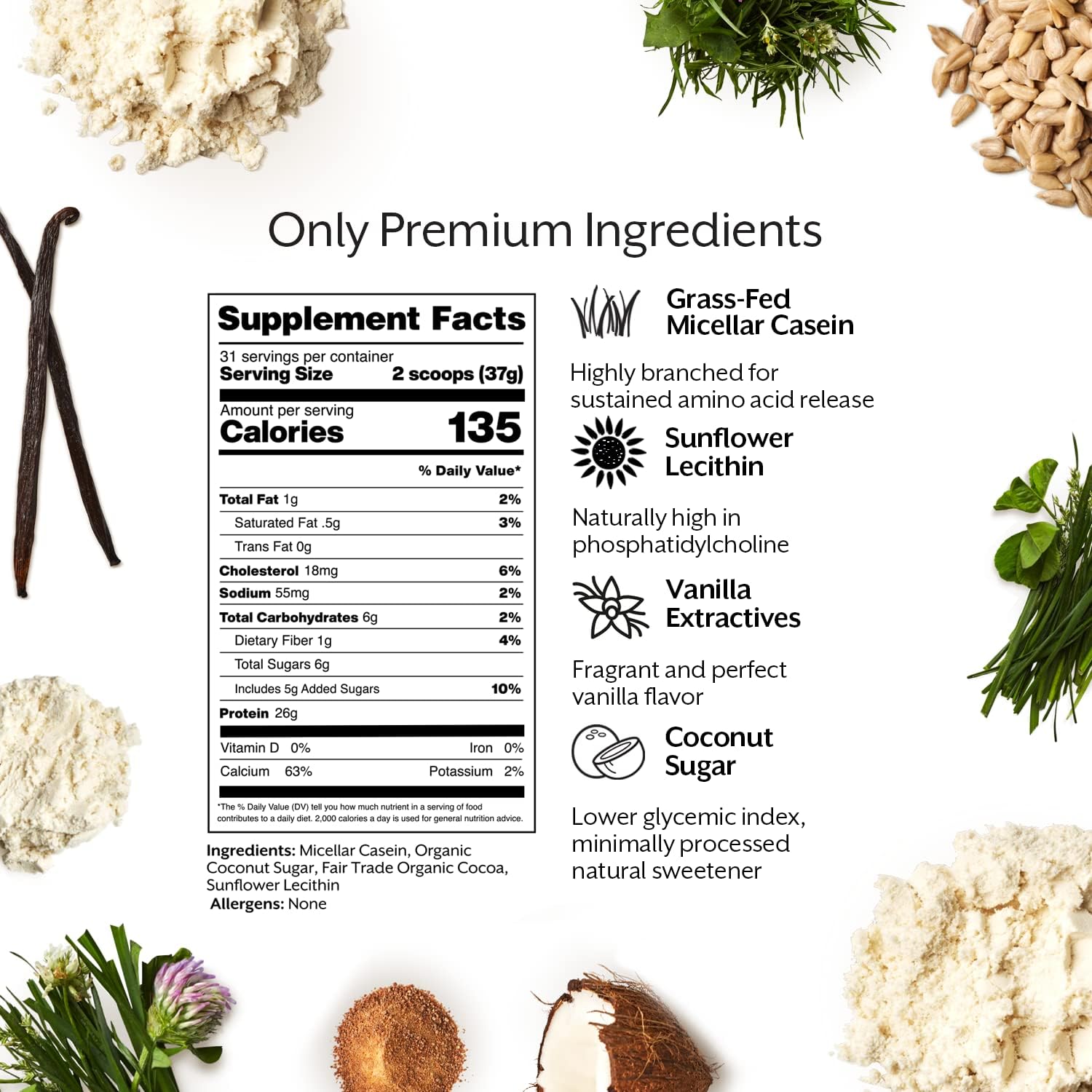 ProMix Nutrition Casein Protein Powder - Grass Fed, Pasture Raised, Slow Release Micellar Casein - Gluten-Free - Vanilla, 2.5 Pound (Pack of 1)