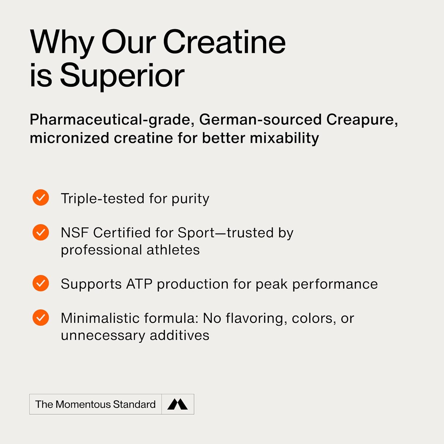 Momentous Creatine Monohydrate Powder - Creapure Creatine Powder - Supports Strength, Lean Muscle, & Recovery for Men & Women - NSF Certified for Sport - 5 g per Serving - 30 Servings