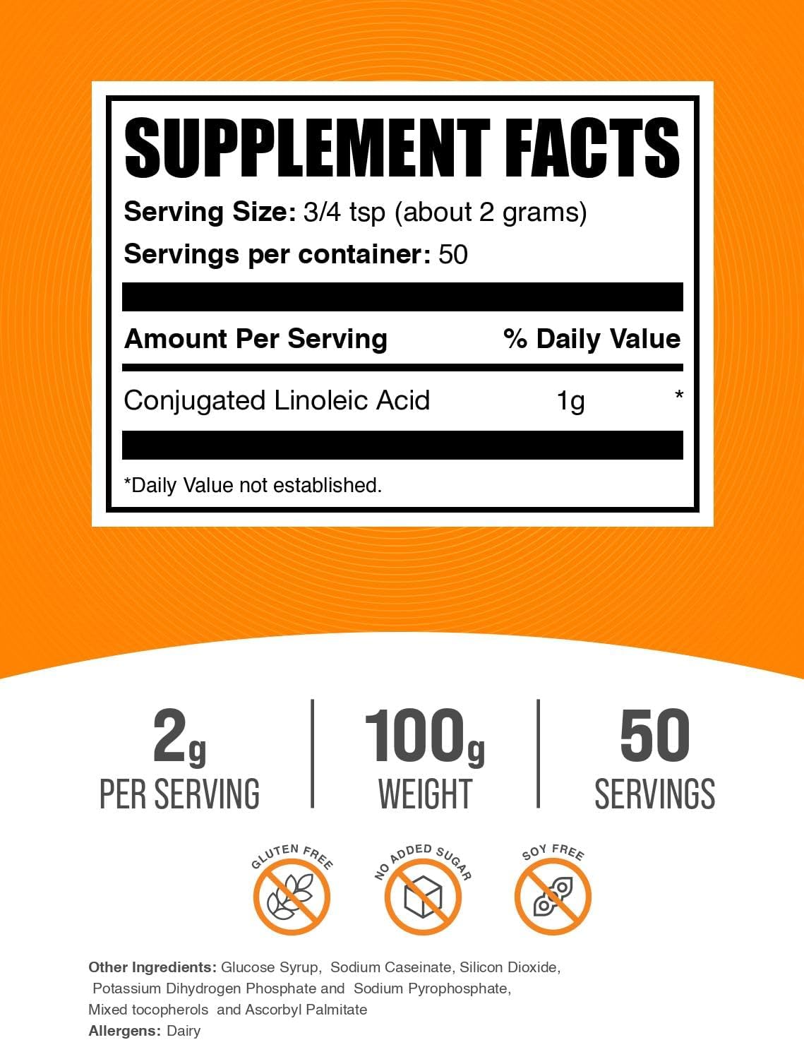 BulkSupplements.com Conjugated Linoleic Acid Powder - CLA Supplement, Nutritional Supplement - Gluten Free, 2g Per Serving, 100g (3.5 oz) (Pack of 1)
