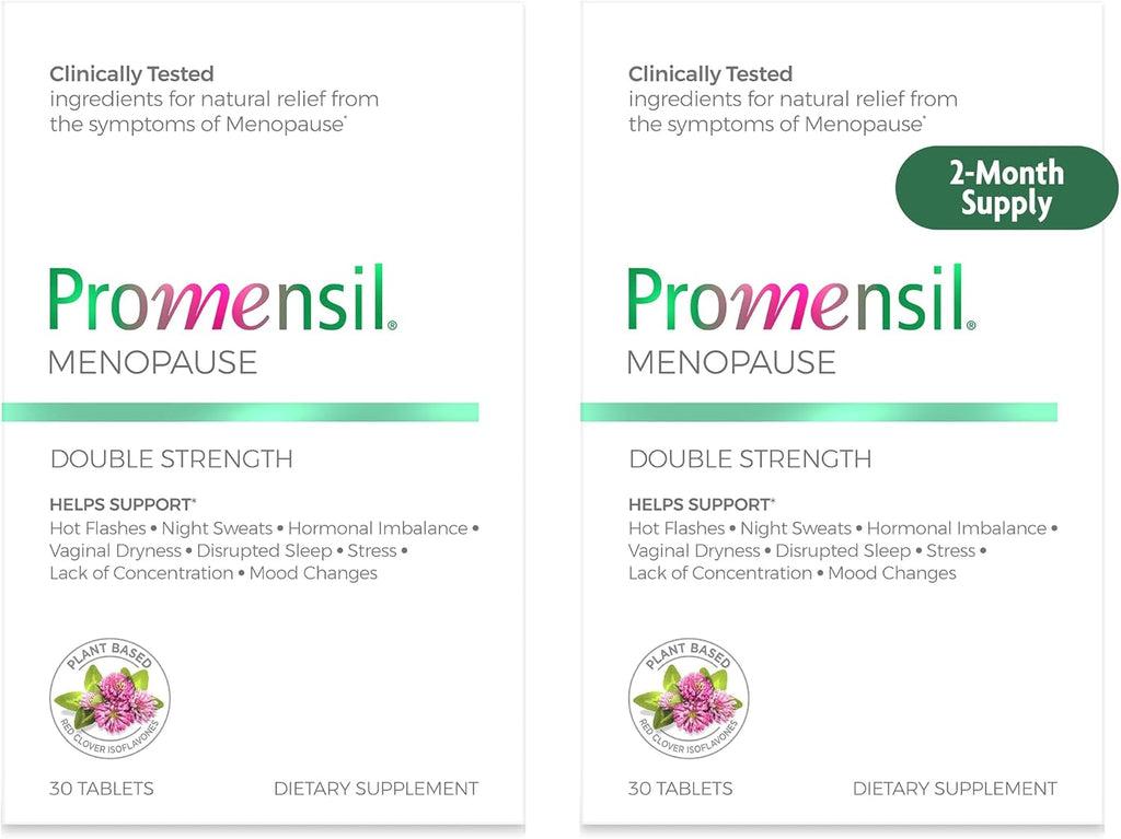 Promensil Menopause Double Strength Supplements for Women - Red Clover Isoflavones, Helps Support Hot Flashes, Night Sweats, Restlessness - 30 Count (Pack of 2)
