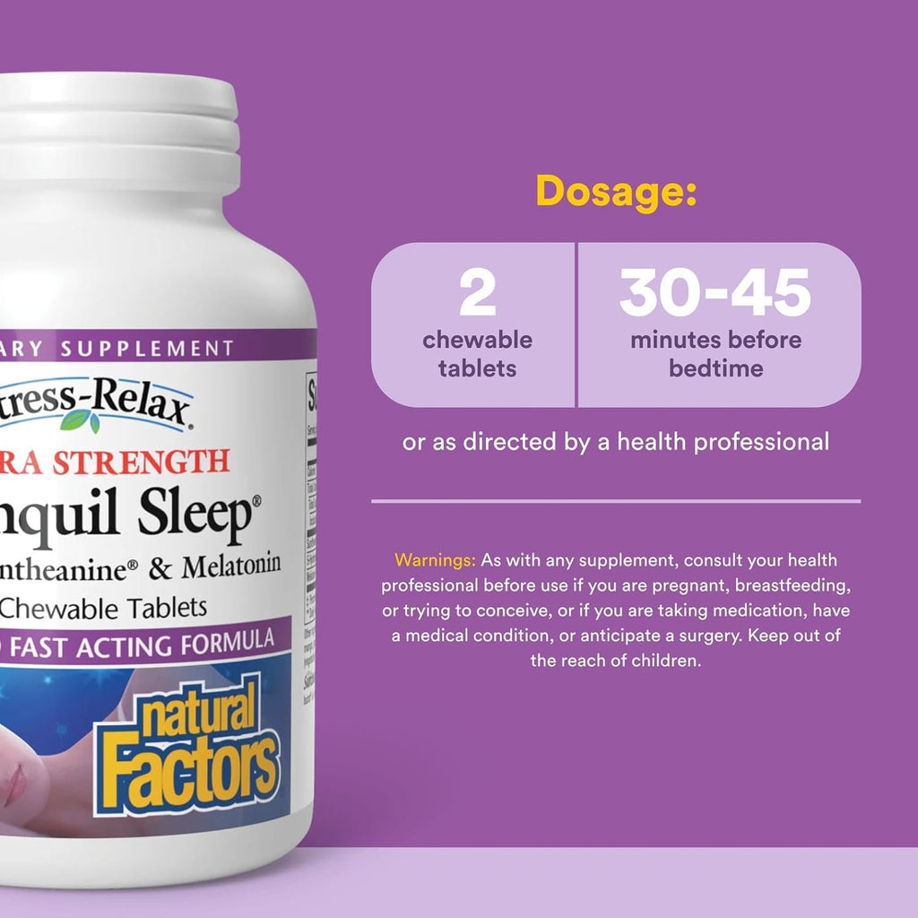 Natural Factors Stress-Relax Tranquil Sleep Extra Strength, with Suntheanine L-Theanine, 5-HTP, Melatonin, 60 Tablets
