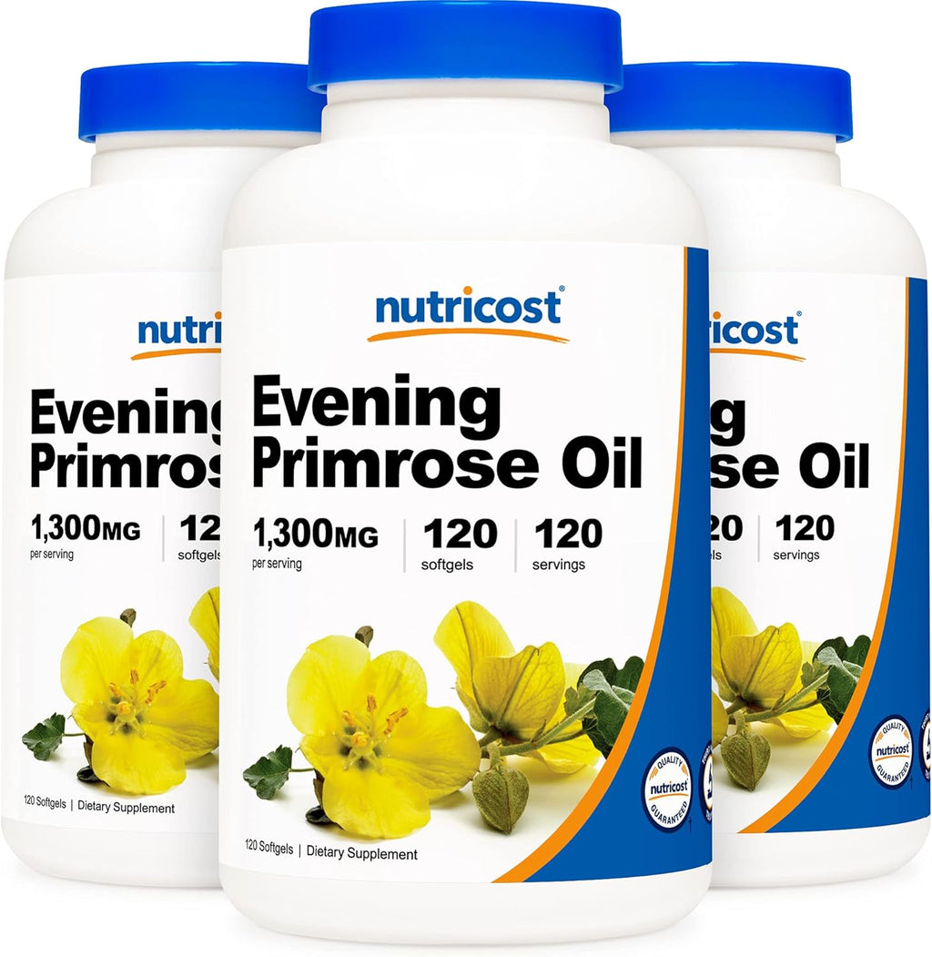 Nutricost Evening Primrose Oil 1,300mg, 120 Softgels (3 Bottles) - Non-GMO, Gluten Free, 120 Servings