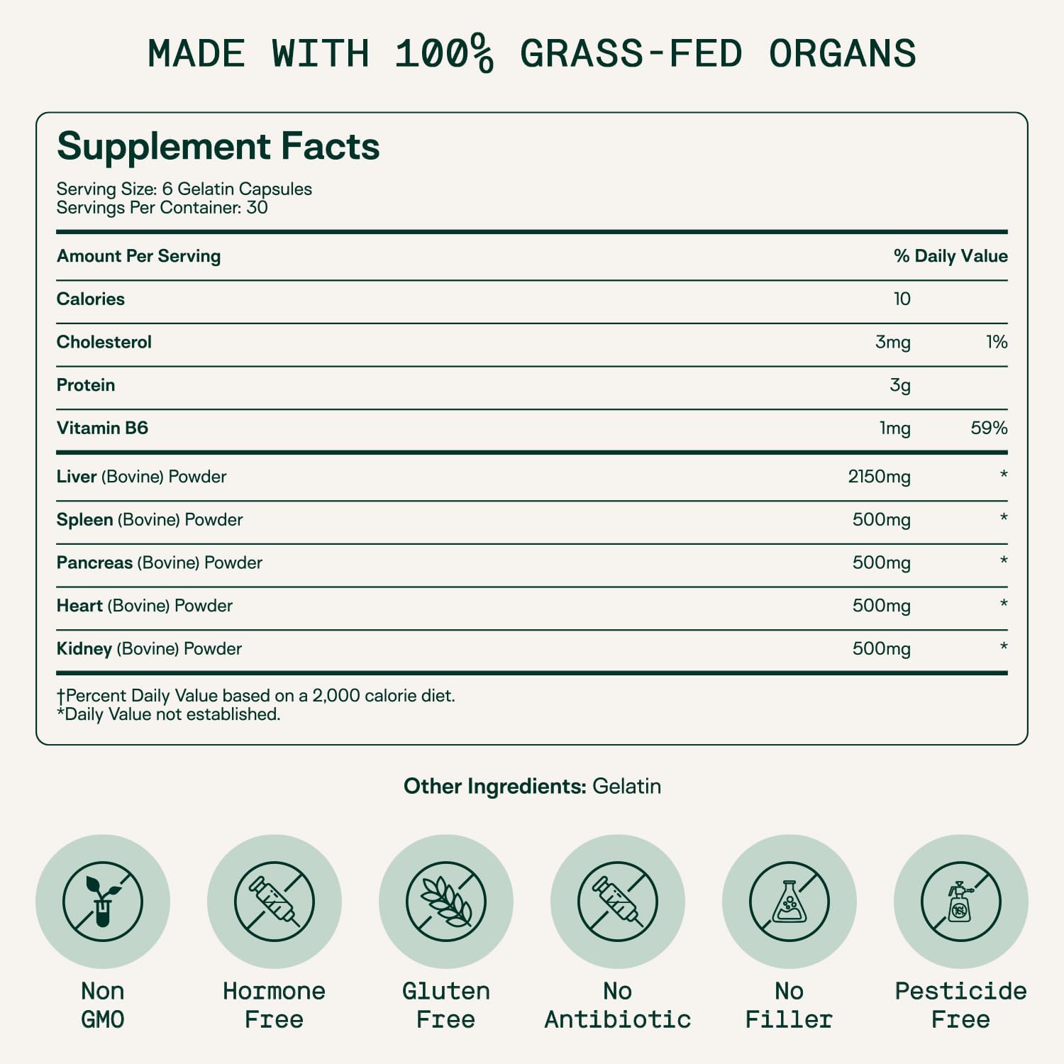 Adapt Naturals Organ Supplement, Bioavailable Grass Fed Beef Liver Capsules, Blend of Liver, Heart, Kidney, Pancreas & Spleen, Support Liver Cleanse Detox & Repair | Source of CoQ10-30 Days Supply
