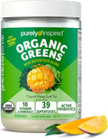 Purely Inspired Organic Green Powder Smoothie Mix, Tropical Mango Iced Tea Flavor (30 Servings) - Probiotics for Digestive Health with Spirulina & Chlorella for Gut Health - Vegan & Gluten-Free