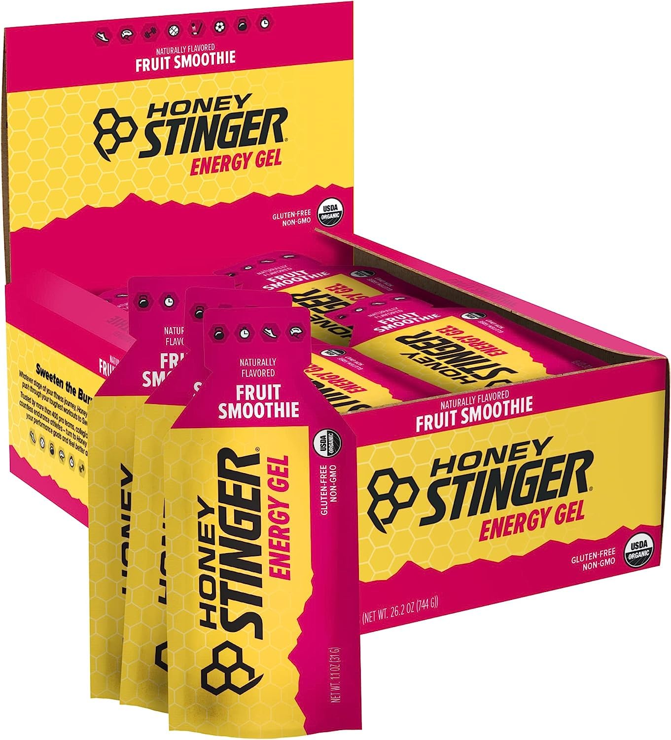 Honey Stinger Organic Fruit Smoothie Energy Gel, Gluten Free & Caffeine Free, for Exercise, Running and Performance, Sports Nutrition for Home & Gym, Pre & Mid Workout, 24 Pack, 26.4 Ounce