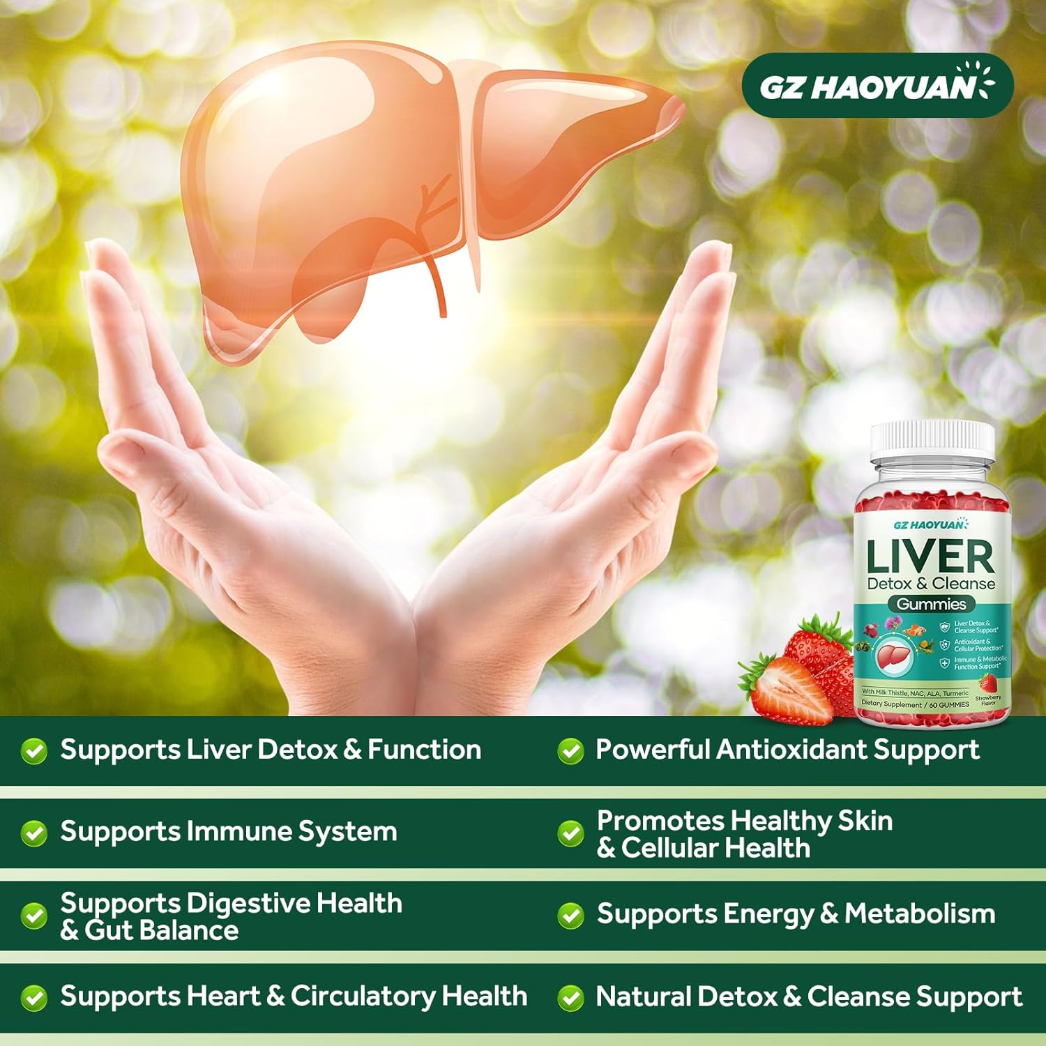Liver Cleanse Detox & Repair Gummies, Milk Thistle Supplement with NAC, Alpha Lipoic Acid, Dandelion Root, Artichoke Leaf for Liver Detox Support, Antioxidant, Immune Support, Strawberry Flavor 60ct