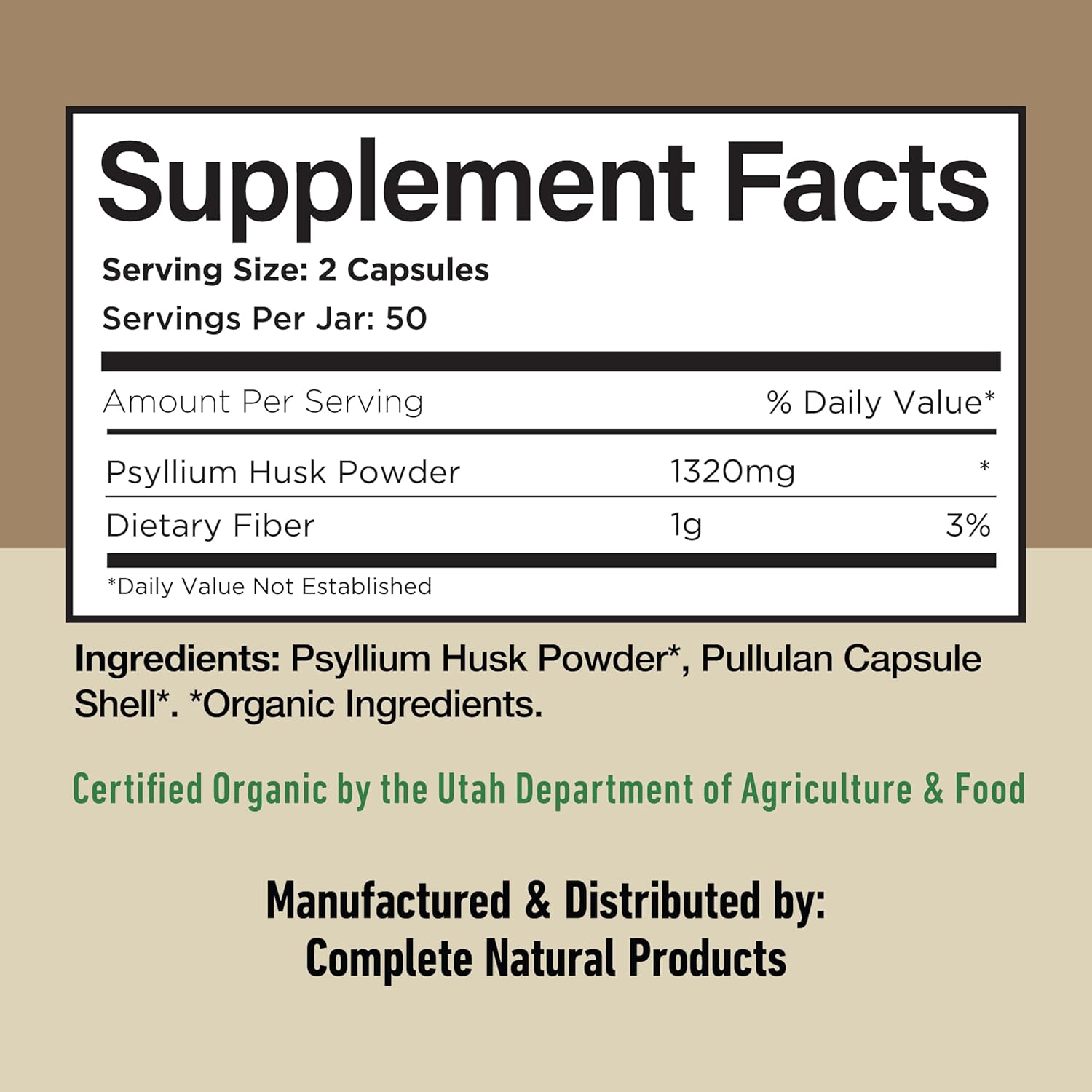 Pure Natural Whole Psyllium Husk Powder Capsules - 660mg Capsules 100 Pure Unflavored Fiber & Colon Cleanse Pills